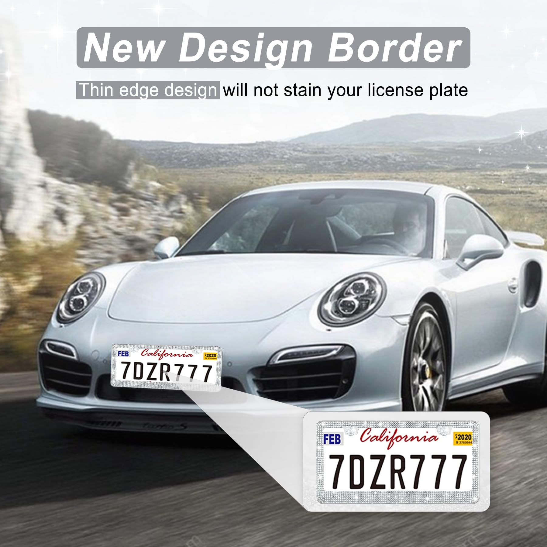 Amiss Bling License Plate Frame For Women, 1Pack Rhinestone Handcrafted Crystal Premium Stainless Steel, Stainless Steel Car Acc