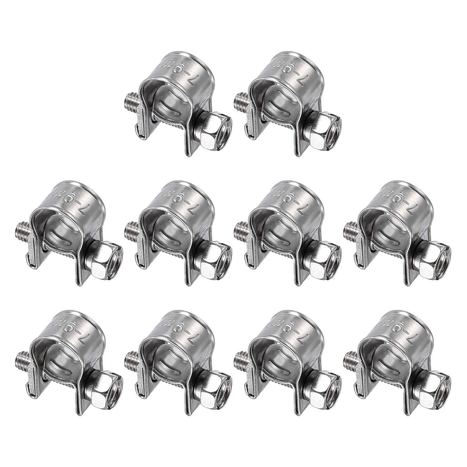 HARFINGTON 10pcs Fuel Injection Hose Clamp 7-9mm Adjustable 304 Stainless Steel Mini Gas Line Hose Clamp for Automotive Agricult