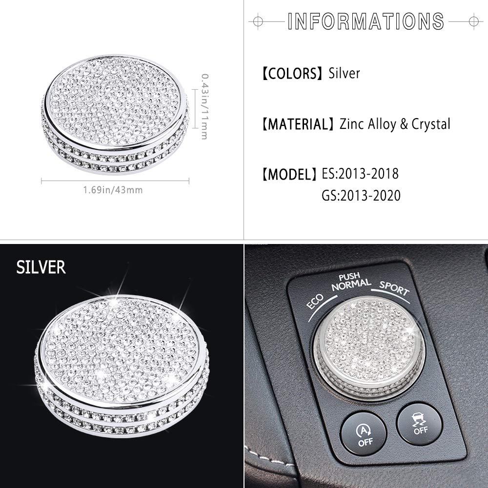 1797 Compatible Driving Mode Select Switch Knob For Lexus Accessories Bling Parts Es Gs Cap Covers Decals Stickers 2018 2019 Interior Inside Decoration Women Men Crystal Cute Silver