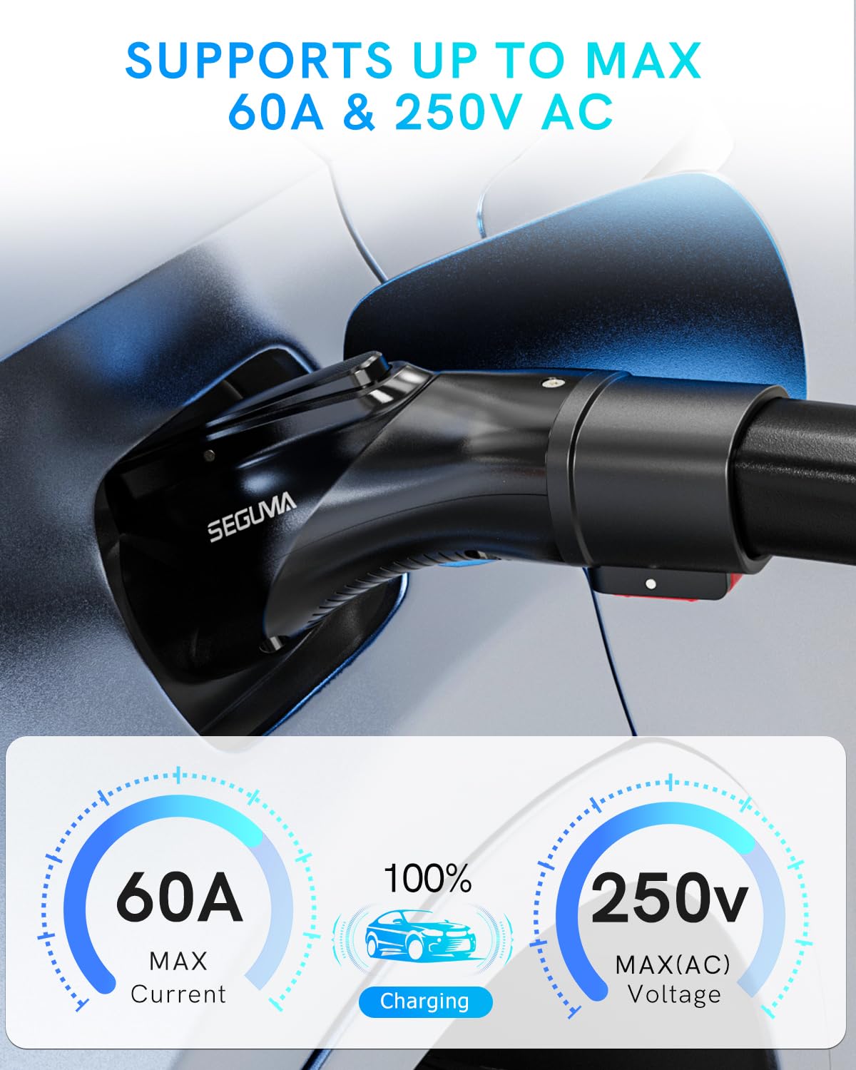 Ev Charging Adapter For Tesla To J1772, Up To 60Amp With Safety Lock, Ip65, Portable J1772 Tesla Adapter, Compatible With Tesla