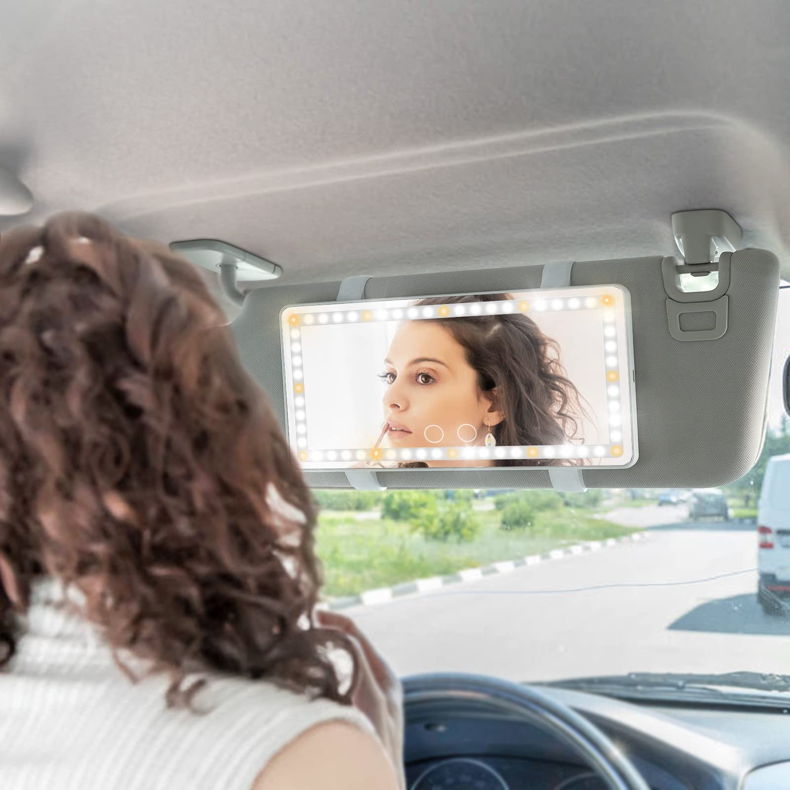 Car Vanity Mirror, Rechargeable Makeup Car Visor Mirror, 60 Leds & 3 Light Modes, Visor Vanity Mirror With Touch On Screen, Shading Cosmetic Mirror, Universal Vanity Mirror For Car Truck Suv(White)
