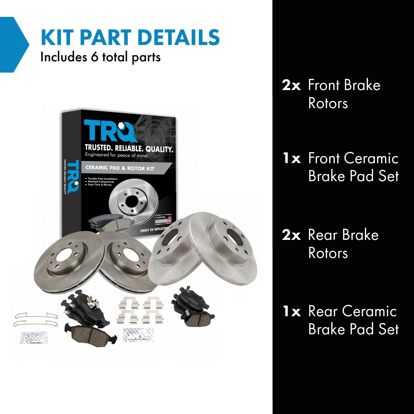 Trq Front And Rear Brake Pad & Rotor Kit Brake Pads Brake Rotor Ceramic Solid Compatible With 2012-2017 Fiat 500