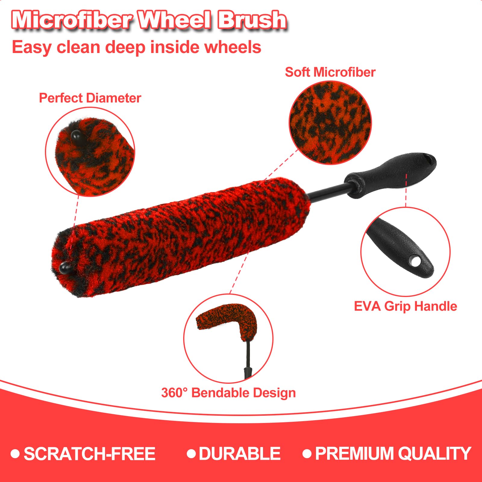 12Pcs Wheel Brush Kit For Cleaning Wheel And Tire, Wheel And Rim Brush, Car Detailing Brushes, Tire Brush, Bendable & Durable Ca