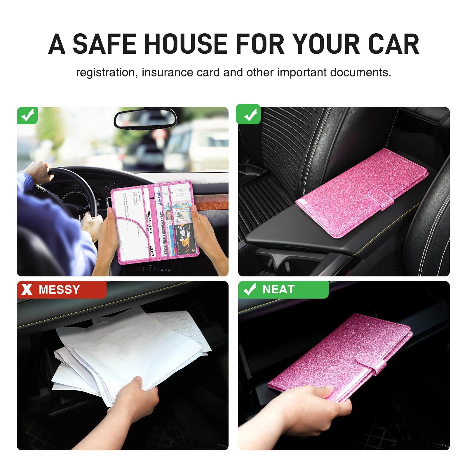 Car Registration And Insurance Card Holder, Car Document Holder For Cards, Driver Vehicle License Document Glove Box Compartment