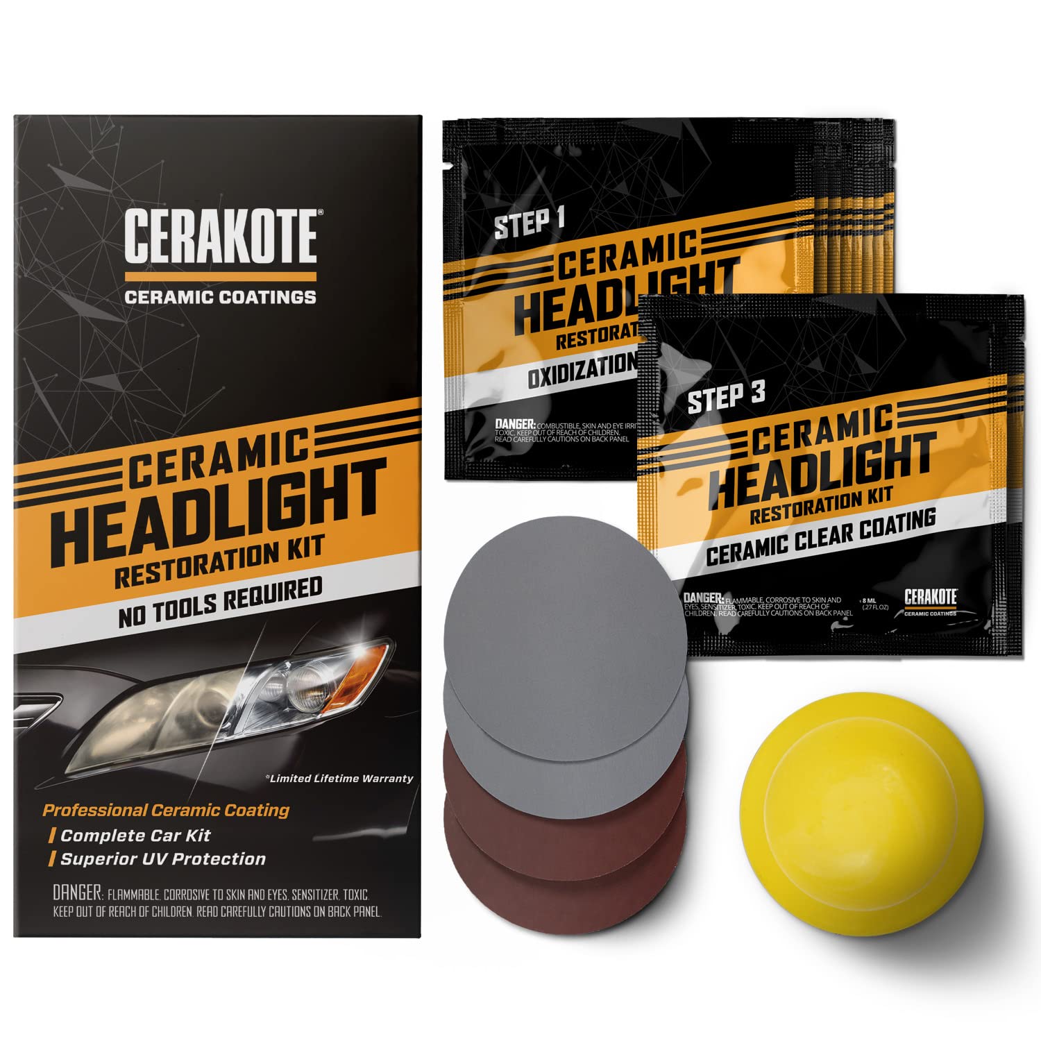 Cerakote® Ceramic Headlight Restoration Kit - Guaranteed To Last As Long As You Own Your Vehicle - Brings Headlights Back To Like New Condition - 3 Easy Steps - No Power Tools Required