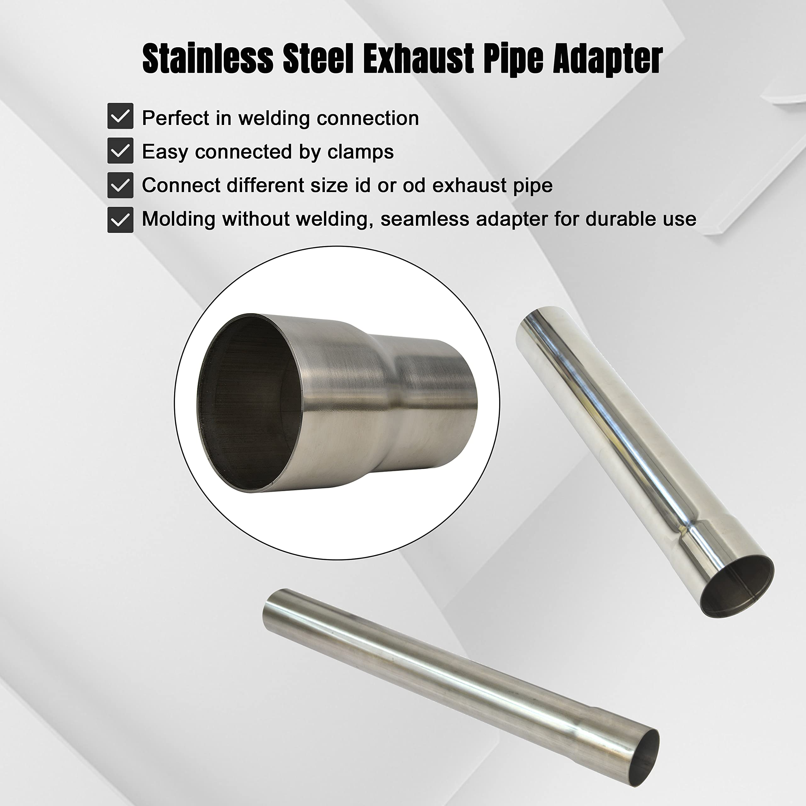 Universal ID 2 inch to OD 2.5 inch Stainless Steel Exhaust Adapter Coupler (2'' ID to 2 1/2'' OD), Pipe Connect Reducer Whole Le