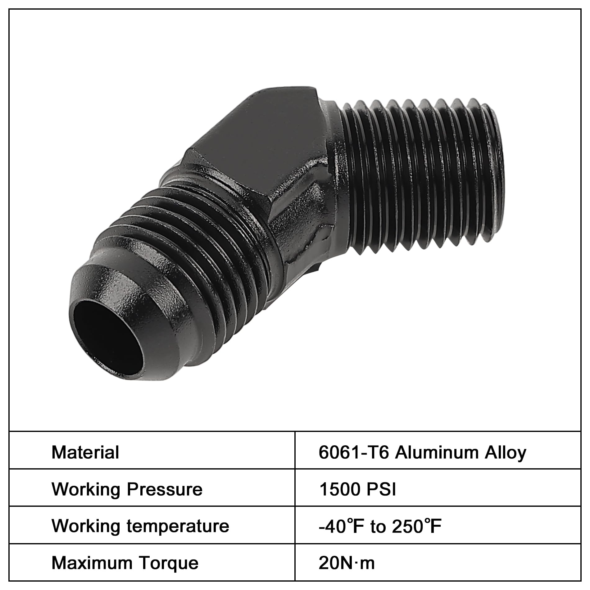 Evil Energy 6An Male Flare To 1/4'' Npt Pipe 45 Degree Fitting Adapter Aluminum Black