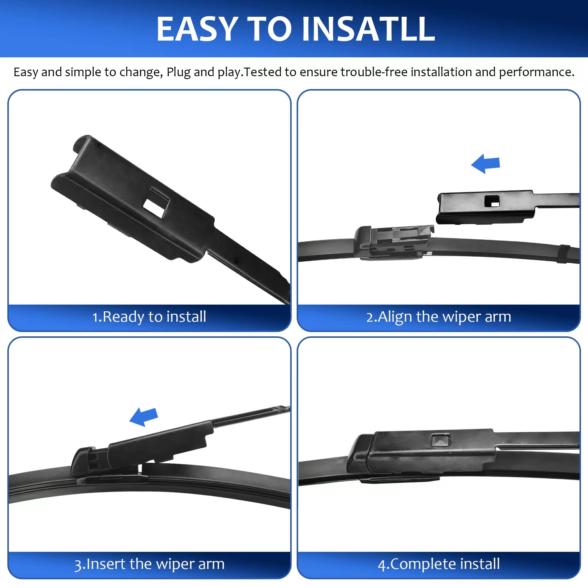 Windshield Wipers 24+20(Top Lock 16Mm,Set Of 2) Replacement For Audi A4 A5 S4 Q3 Q5 Sq5 S5 Rs5 2009-2020 Premium All-Season Automotive Windshield Wiper Blades