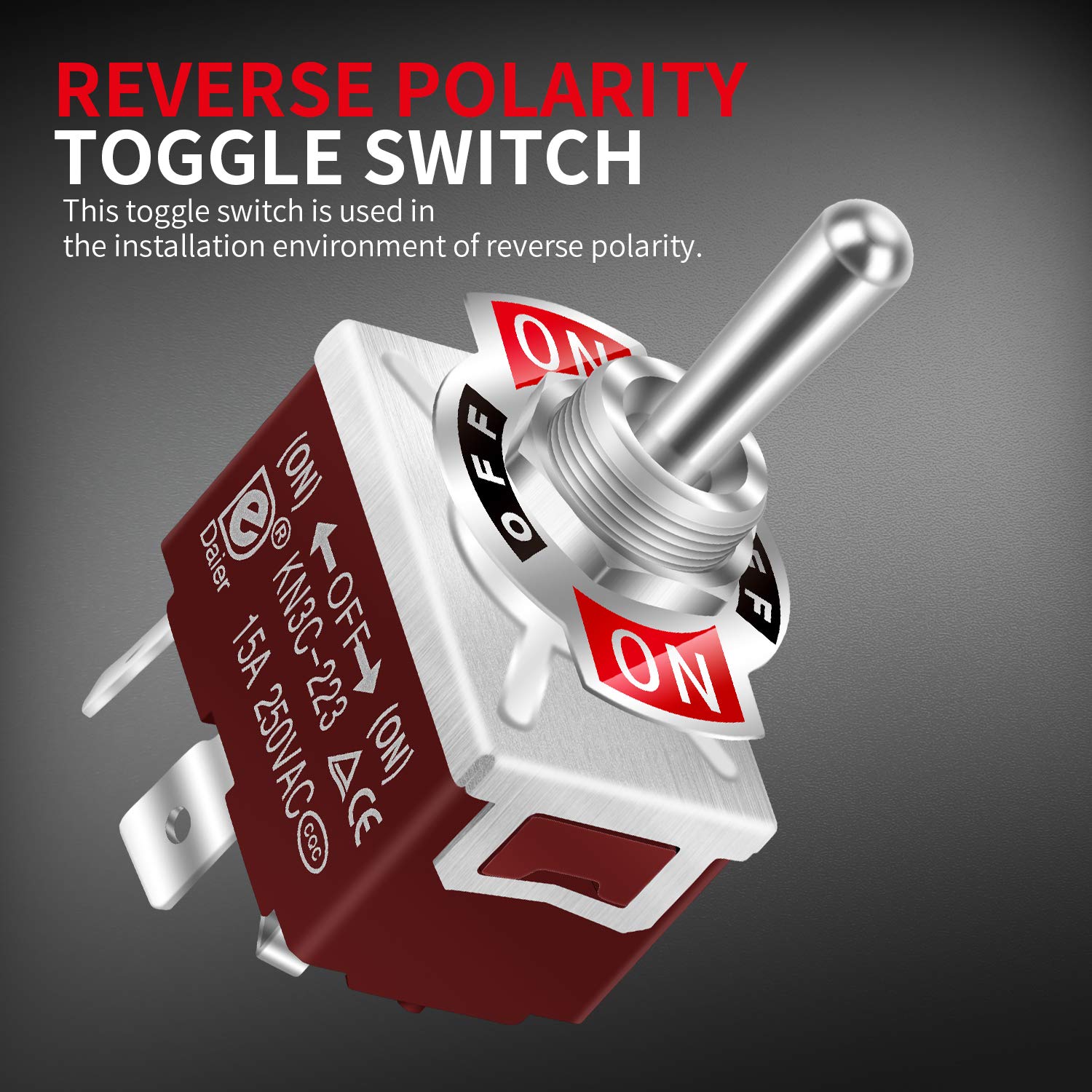 Daiertek Waterproof Reverse Polarity Switch 12V Momentary Toggle Switch 30A Dc Motor Control Rv Power Jack Switch (On)-Off-(On) Dpdt 3 Position 4Pin Wired - 1Pcs