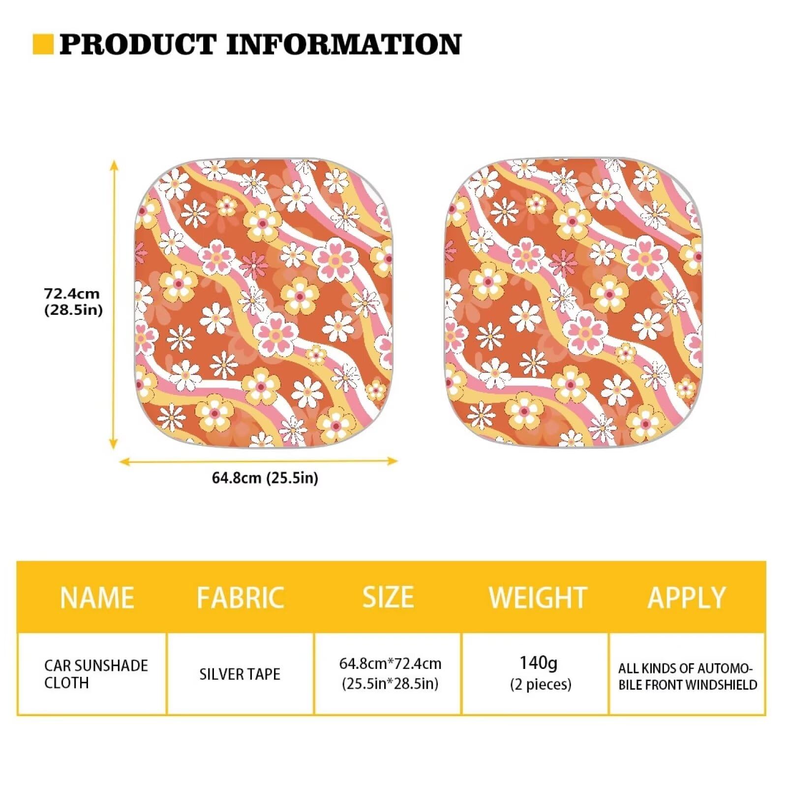 Renewold Universal Front Windshield Sunshade Hippie Flower Pattern Summer Car Window Covers Uv Rays Sun Shade Outdoor Protective