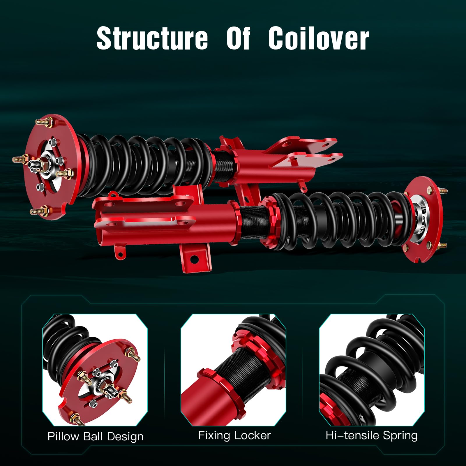 Scitoo Coilover Suspensions Shock Struts Kits Assembly Shocks Struts Fit For 2005-2014 For Ford For Mustang - Red