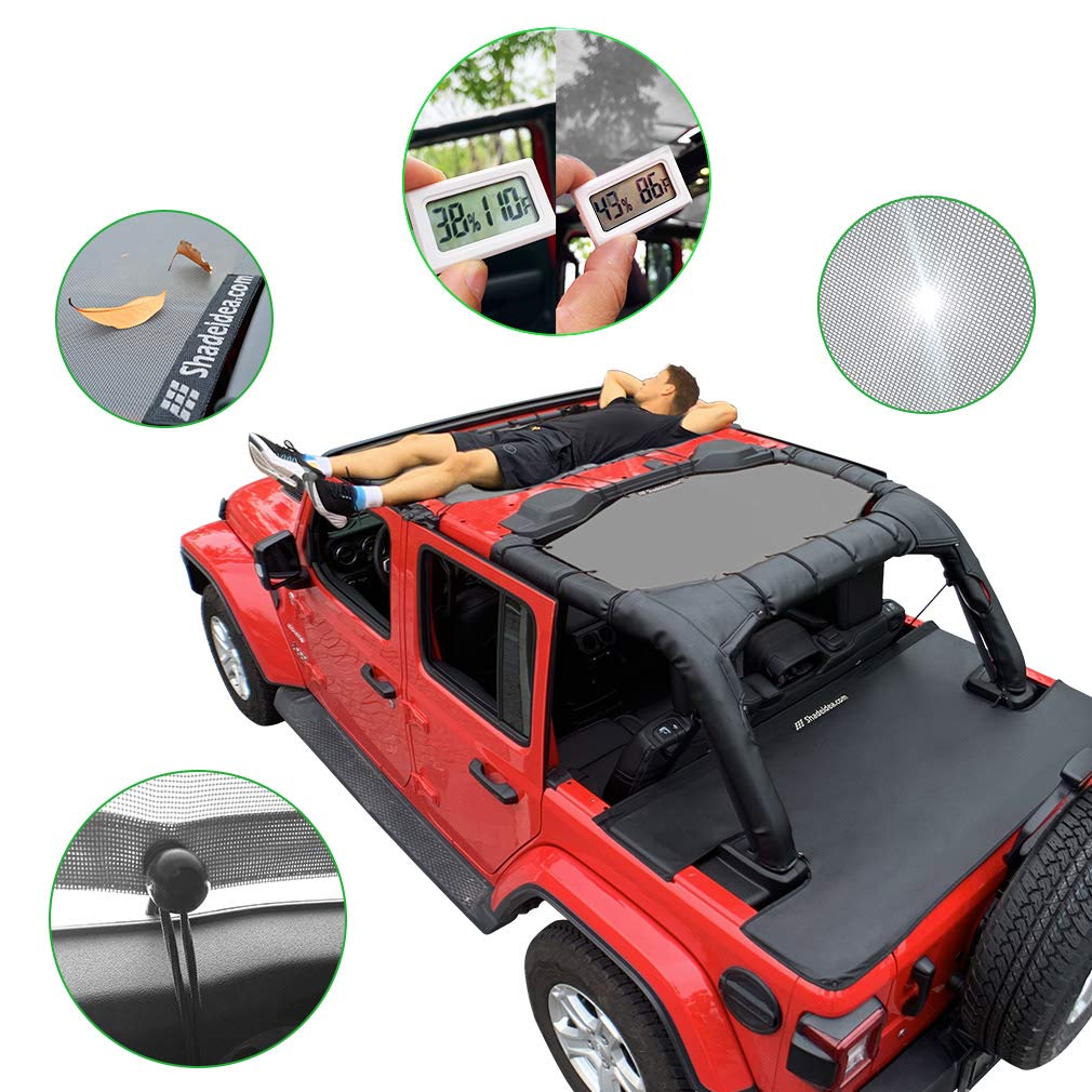 Shadeidea Sun Shade Top For Jeep Wrangler Jl Unlimited (2018-2023) 4 Door Front And Rear 2 Piece-Gray Mesh Screen Sunshade Jlu T
