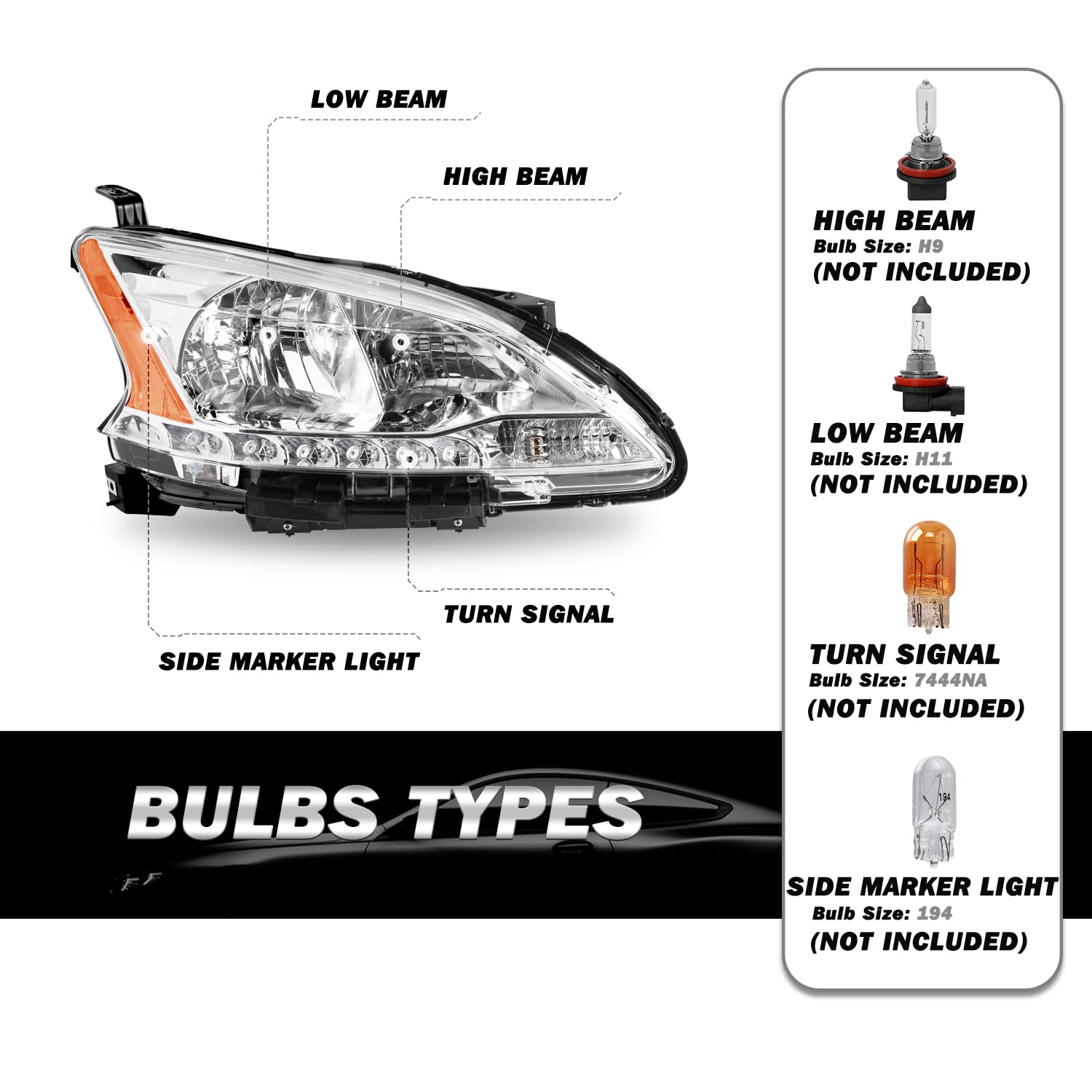 Sockir Headlight Assembly Fit For 2013-2015 Nissan Sentra Oem Style Headlamp Replacement Right Passenger Side