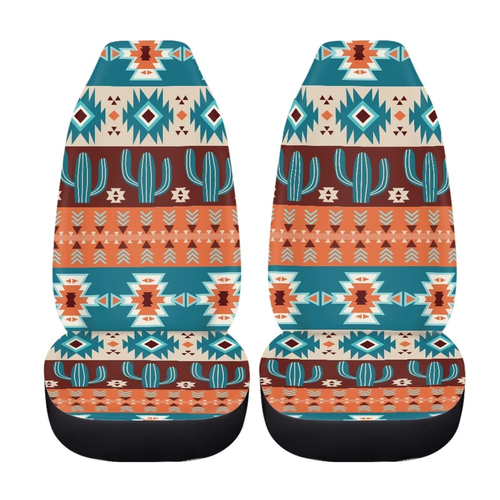 Salabomia Aztec Car Seat Cover, Cactus High Back Stretchy Car Seat Protector Cover for Women, Comfortable 2 Piece Car Seat Cover