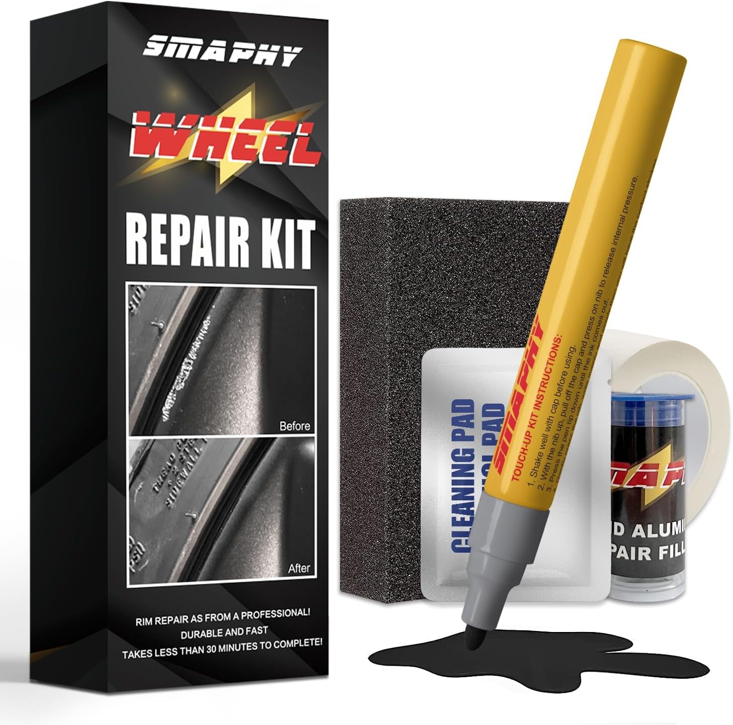 Smaphy Wheel Repair Kit Quick And Easy, Wheel Touch Up Kit, Car Rim Repair Kit, Quick Repair Car Wheel, Repairing Larger Areas O