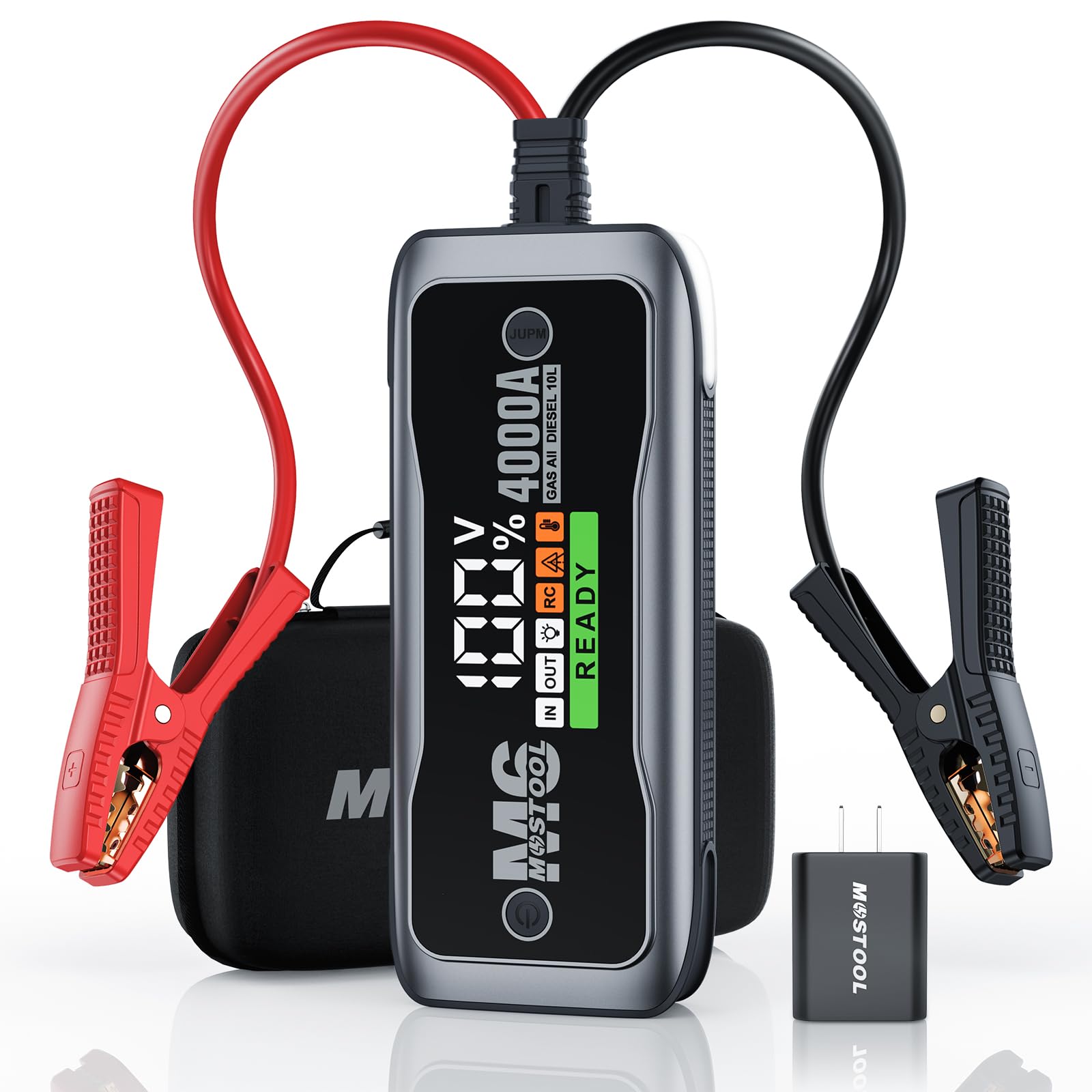 MOSTOOL M6 4000A Flagship Car Jump Starter, 12V Professional Battery Pack with Smart LCD, Heavy Duty Safety Clamps, 20000mAh Pow