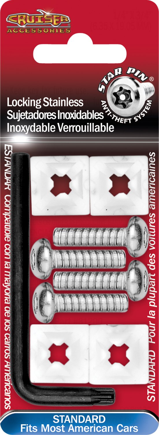 Cruiser Accessories 81200 Locking Fasteners License Plate Frame Hardware, Standard-Stainless Star Pin