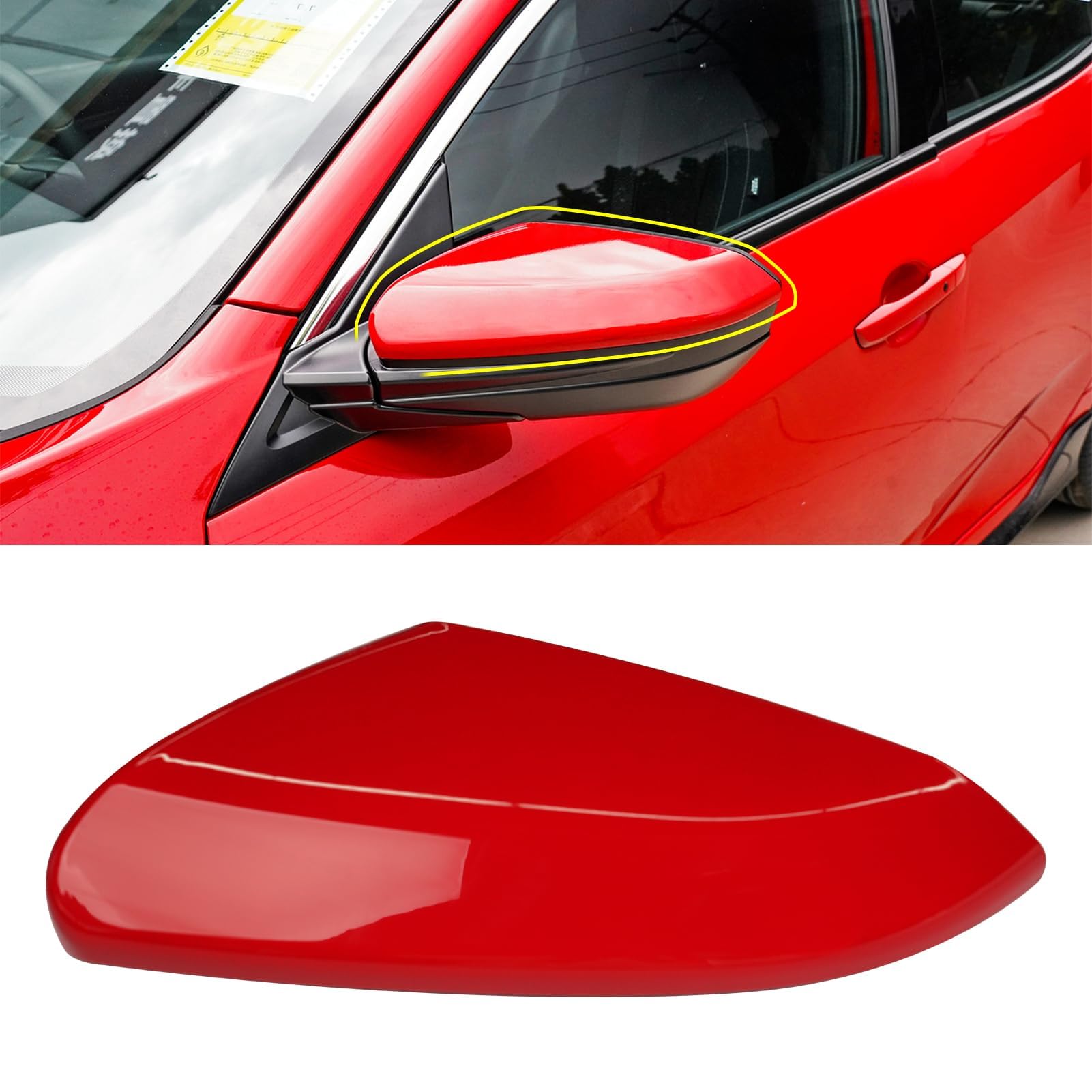 Moonlinks Compatible With 2016-2021 Honda Civic Driver Side Mirror Cover Replacement,Red Mirror Cap For 10Th Gen Civic,2019-2022