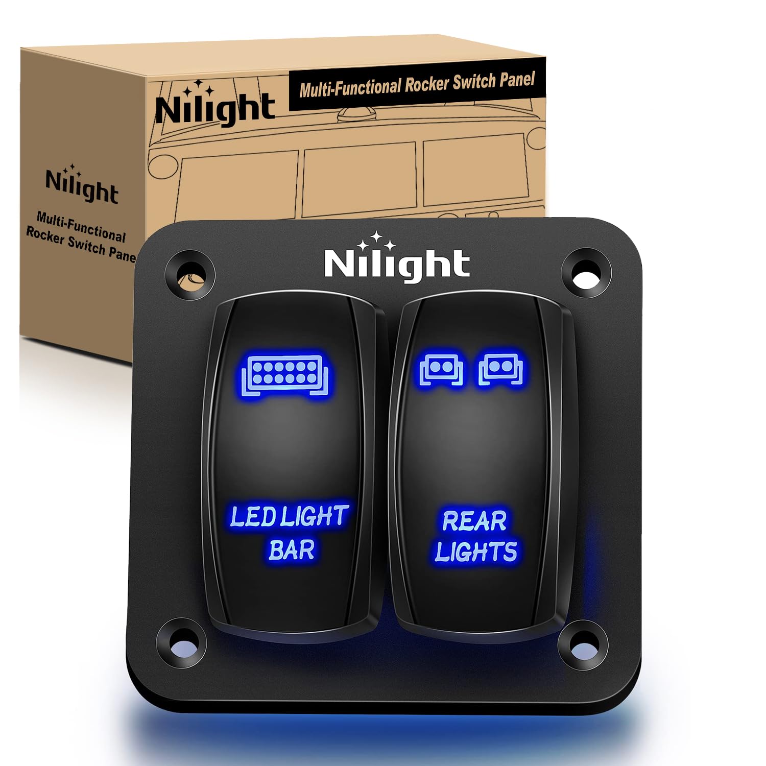 Nilight 90104B 2Gang Aluminum Laser Rear Led Light Bar Rocker 12/24V 5Pin On/Off Pre-Wired Toggle Switch Panel For Marine Boat C