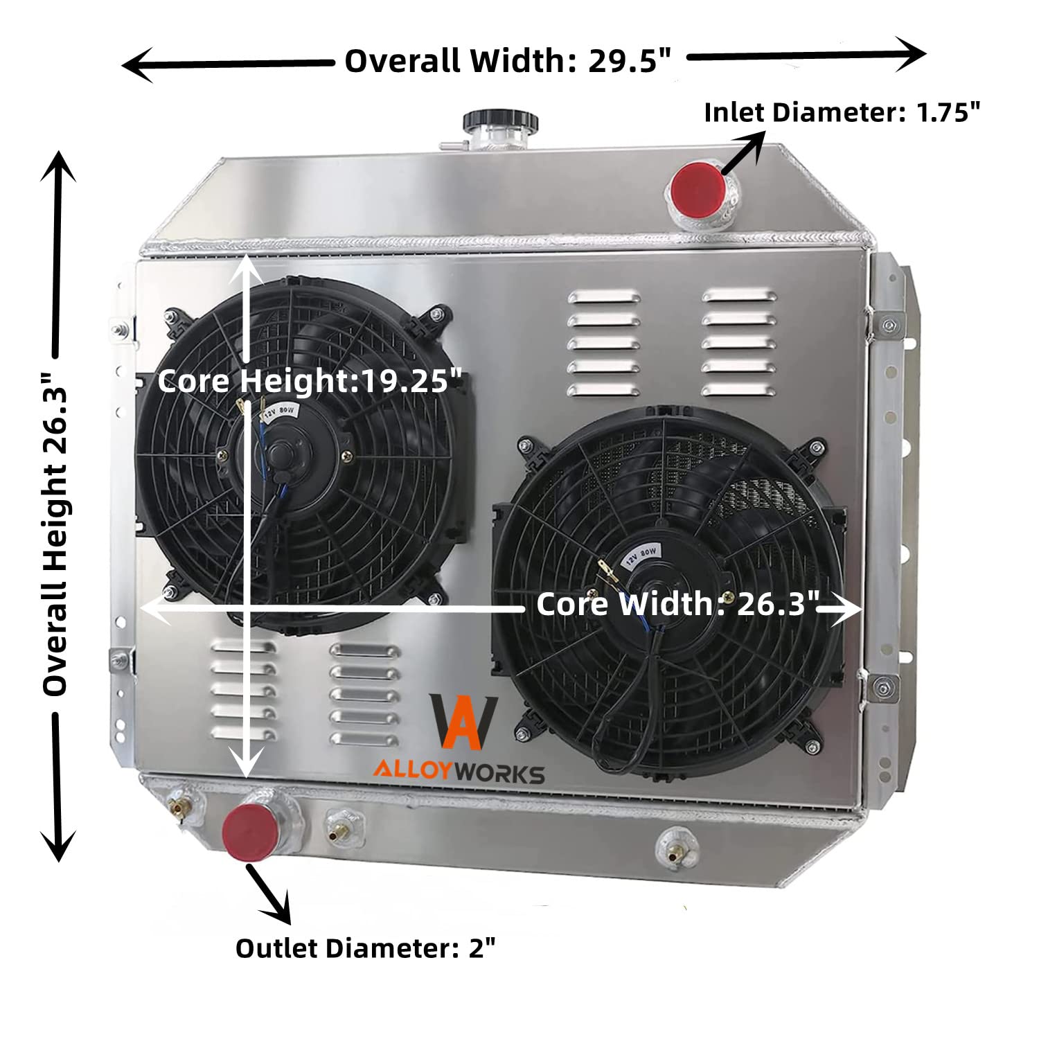 ALLOYWORKS 4 Row All Aluminum Radiator Shroud Fan Thermostat Kit for 1966-1979 Ford F100 F150 F250 F350 Bronco V8 Chevy Engine,