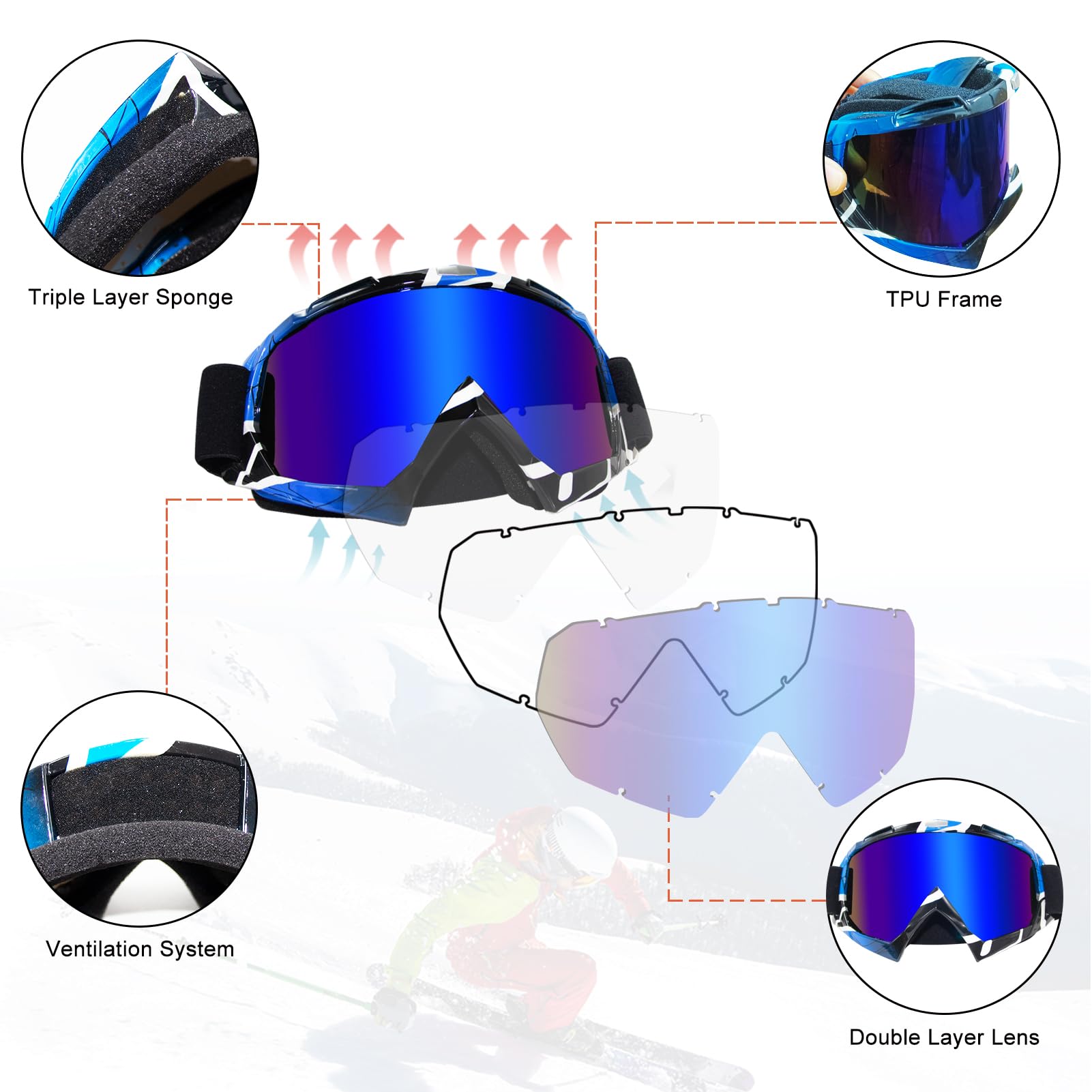 Zukmi Motocross Goggles - Mx Off Road Goggles For Men Women Adult Youth Riding Racing