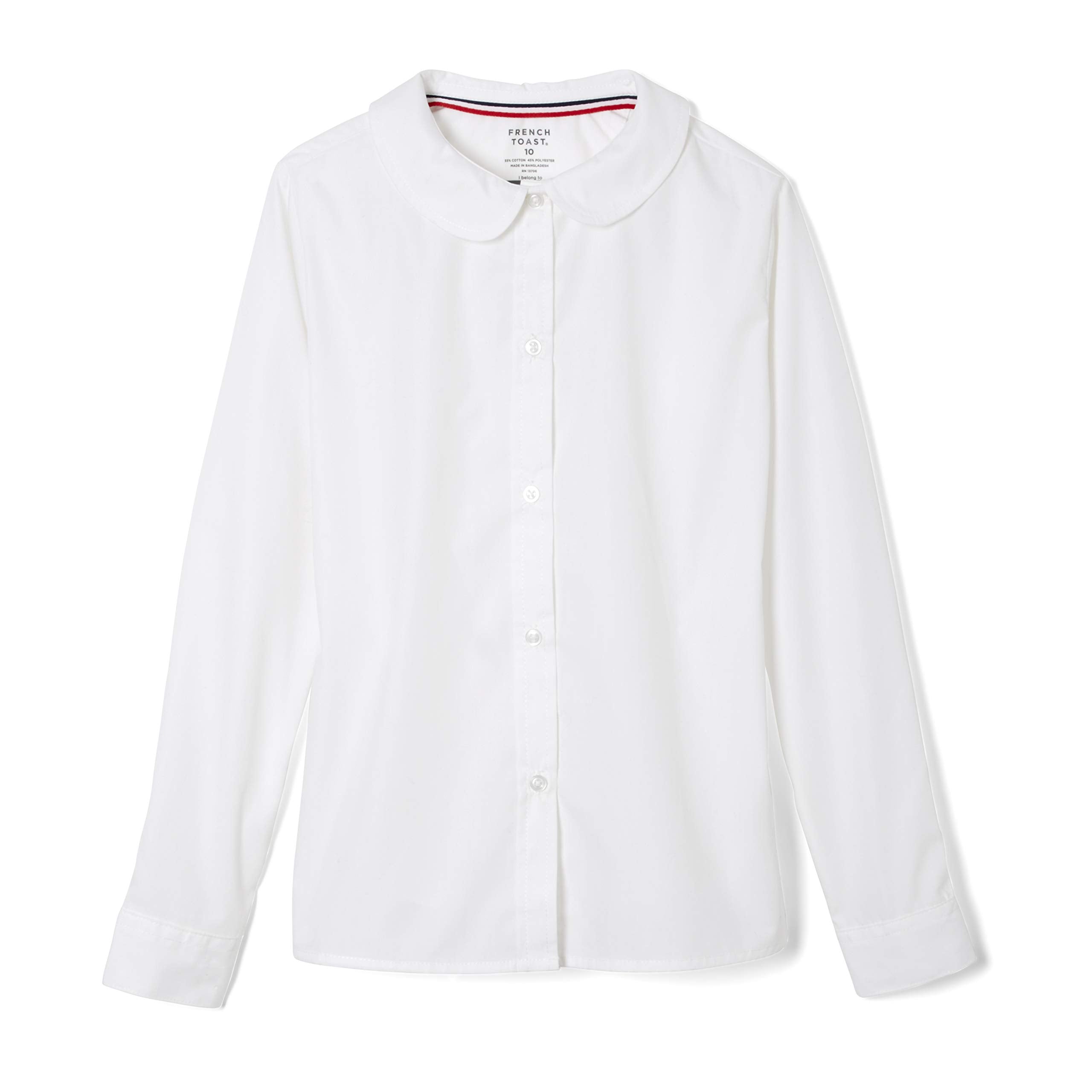 French Toast Little Girls Long Sleeve Peter Pan Collar Blouse, White, 6