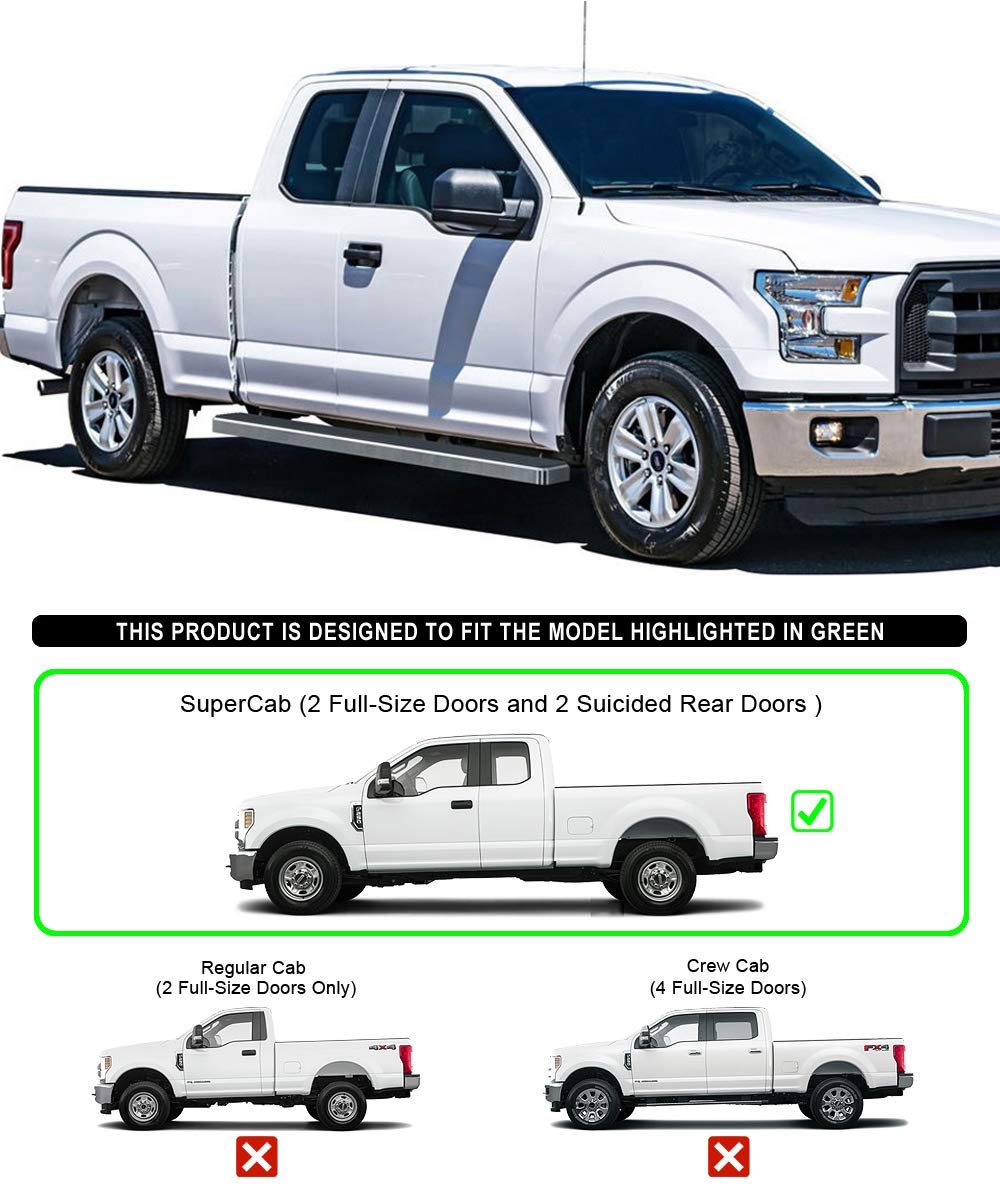 APS Running Boards 5 inches Compatible with Ford F150 2015-2025 Super Cab & F-250 F-350 Super Duty 2017-2025 304 Stainless Steel