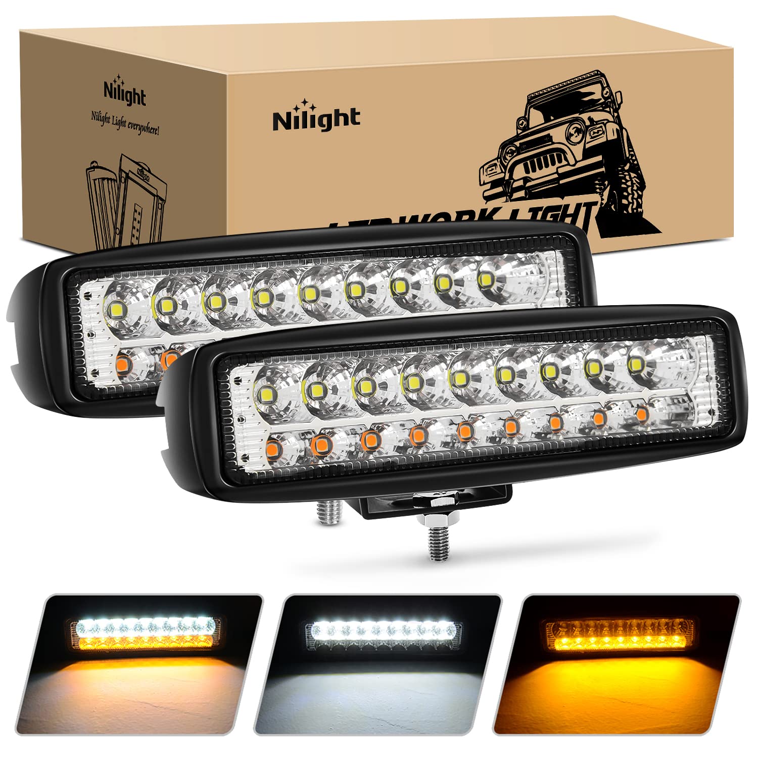 Nilight Led Pods 2Pcs 54W White/Amber 6 Inch Flood Offroad Fog Light Bar Waterproof Lighting For Tractor Boat Suv Atv Utv 4Wd Ca