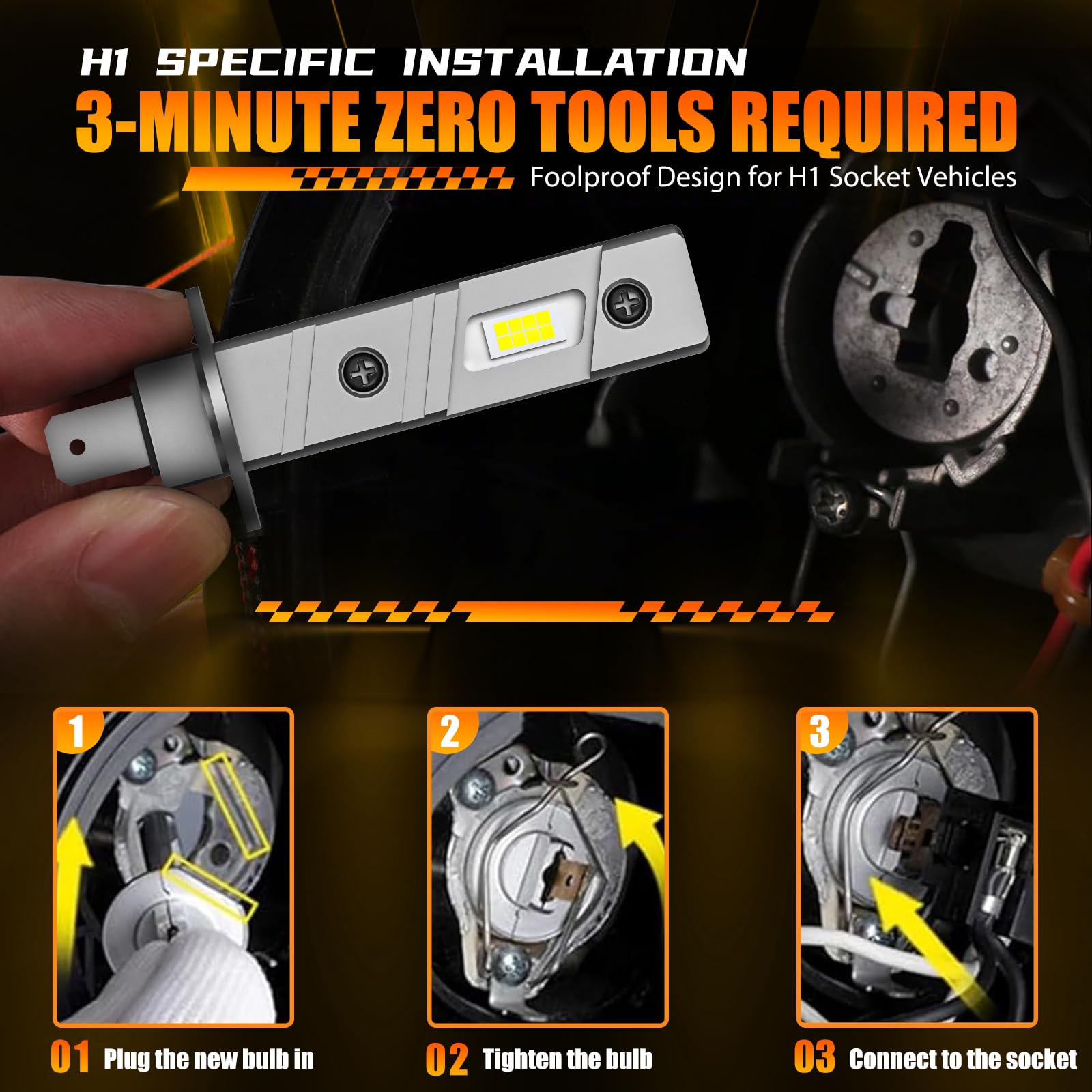 Rcj H1 Fog Bulbs, 6000K Cool White Super Bright, Plug And Play, Ip67, Pack Of 2