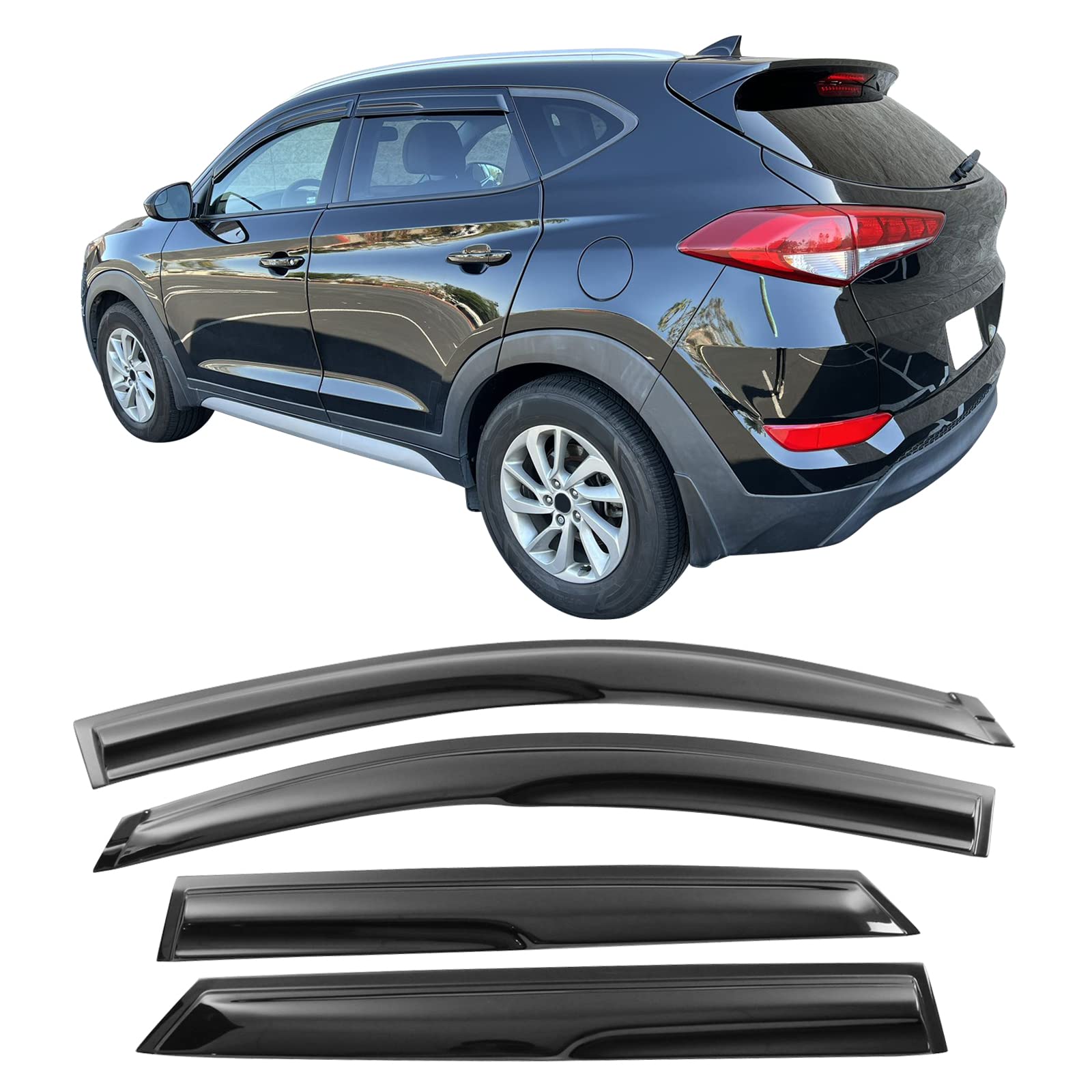 Window Visor Compatible with 2016-2021 Hyundai Tucson, Acrylic Smoke Tinted & Semi-Transparent Sun Rain Shade Guard Wind Vent Ai
