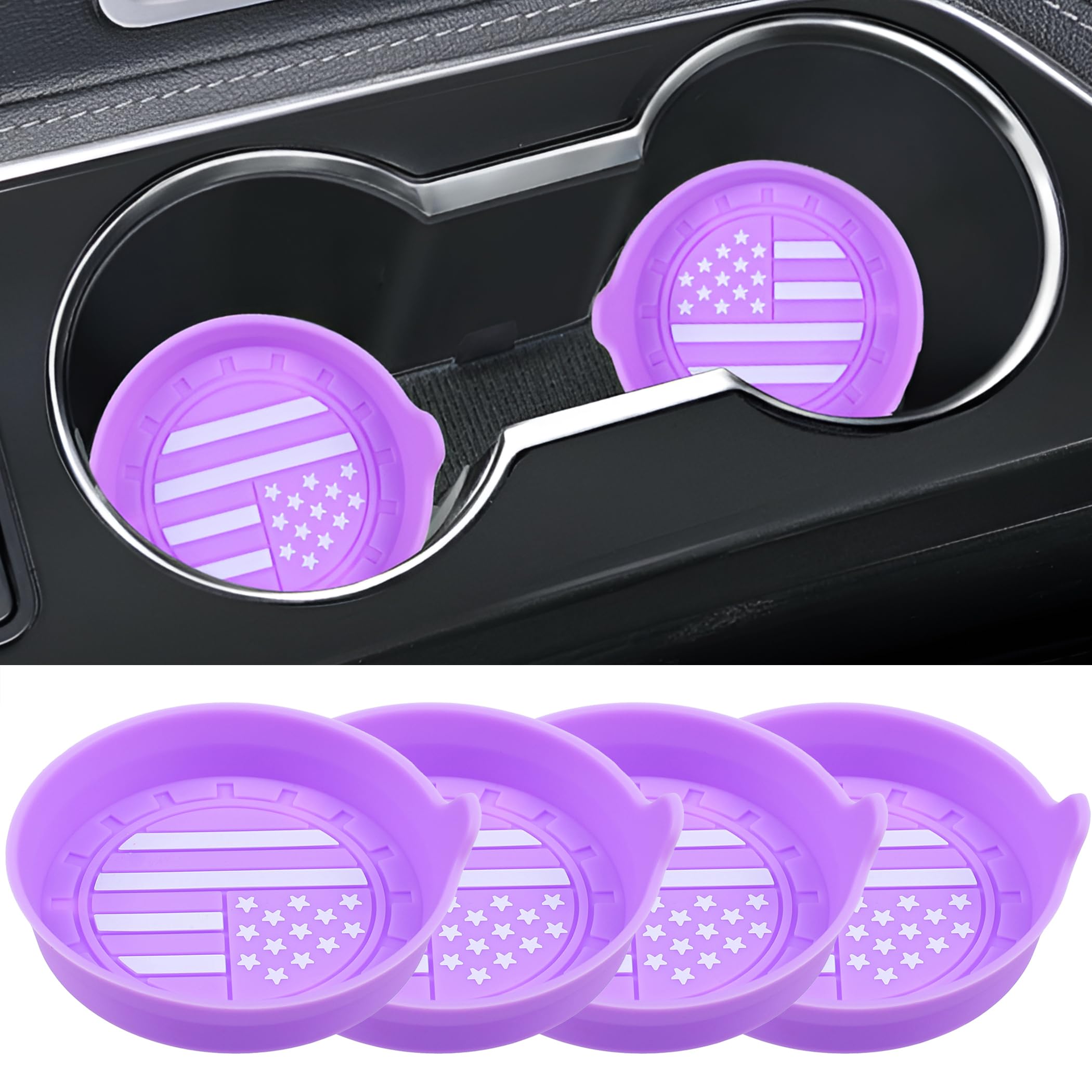 Amooca Car Cup Coaster Universal Non-Slip Silicone Cup Holder Insert Car Interior Accessories For Drink American Flag Us Flag 4