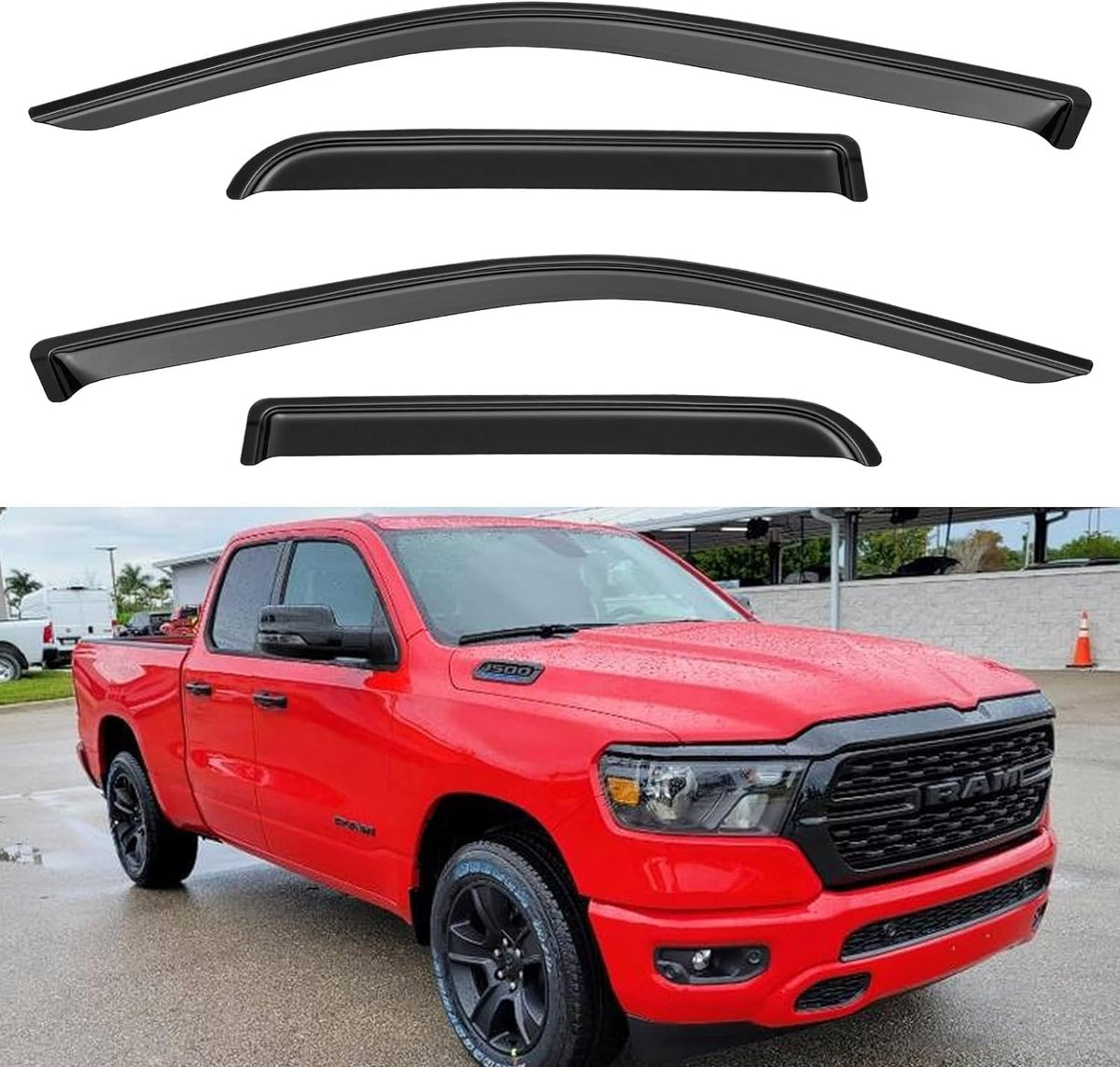 Window Visors Rain Guards For 2019-2024 Dodge Ram 1500 Quad Cab (New Body Style), Window Vent Wind Deflectors Visors Shades For