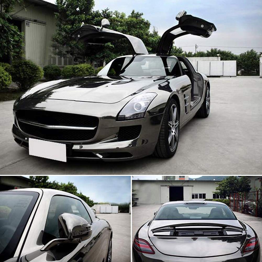 Lzlrun 1Ft X 5Ft Chrome Mirror Gray Vinyl Wrap Adhesive Car Sticker Decal Film