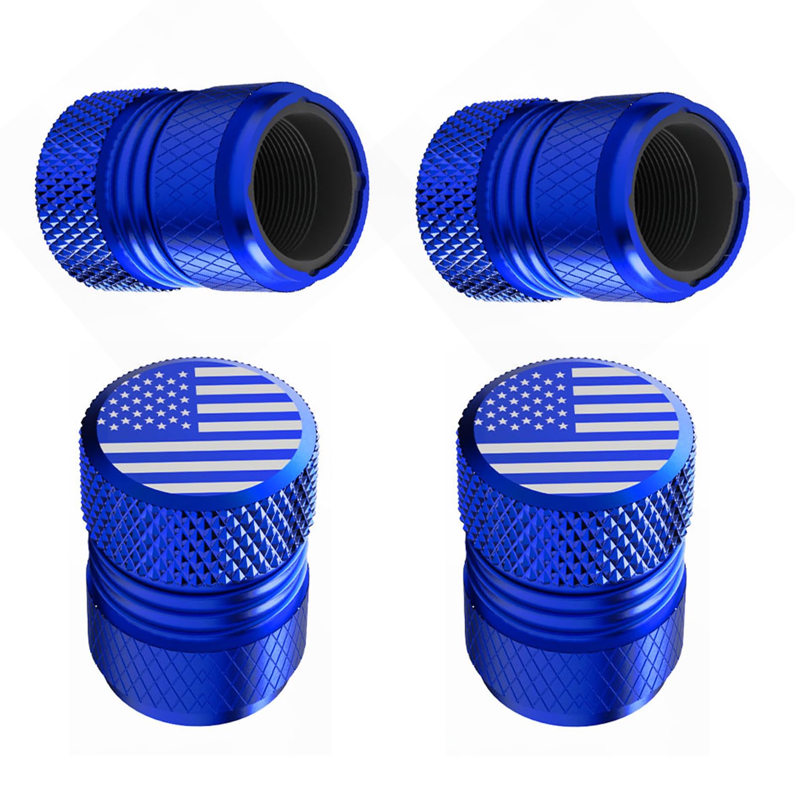 Tire Valve Stem Caps - 4 Pack Anti-Corrosion Premium Anodized Alloy Tyre Air Valve Caps American Flag For Car Suv Bike Blue