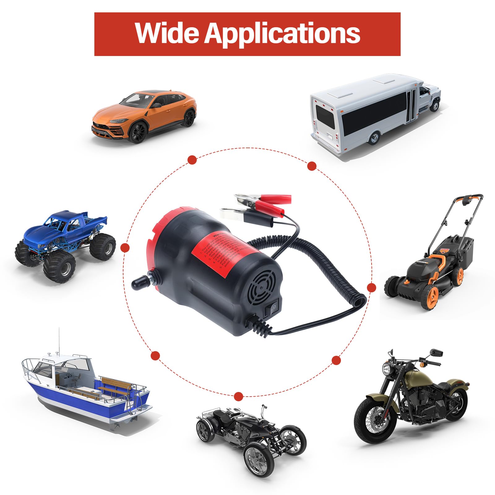 Amarine Made 12V 60W Oil Change Pump Extractor, Oil/Diesel Fluid Pump Extractor Scavenge Oil Change Pump Transfer Suction Transf