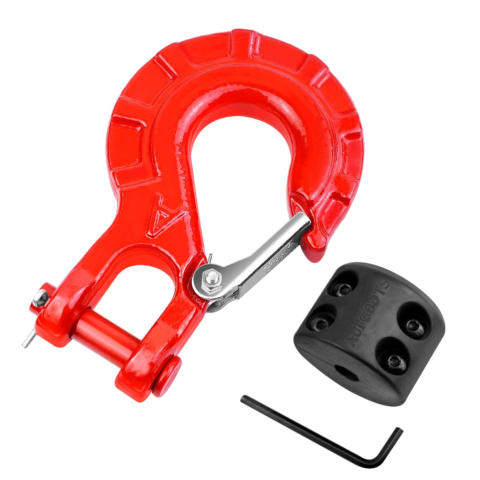 Autobots Upgrade Heavy Duty Winch Hook Forged Steel 3/8' Grade 70 Safety Latch Winch Cable Hook Stopper & Clevis Slip Winch Hook Sets, Max 35,000 Lbs,Red