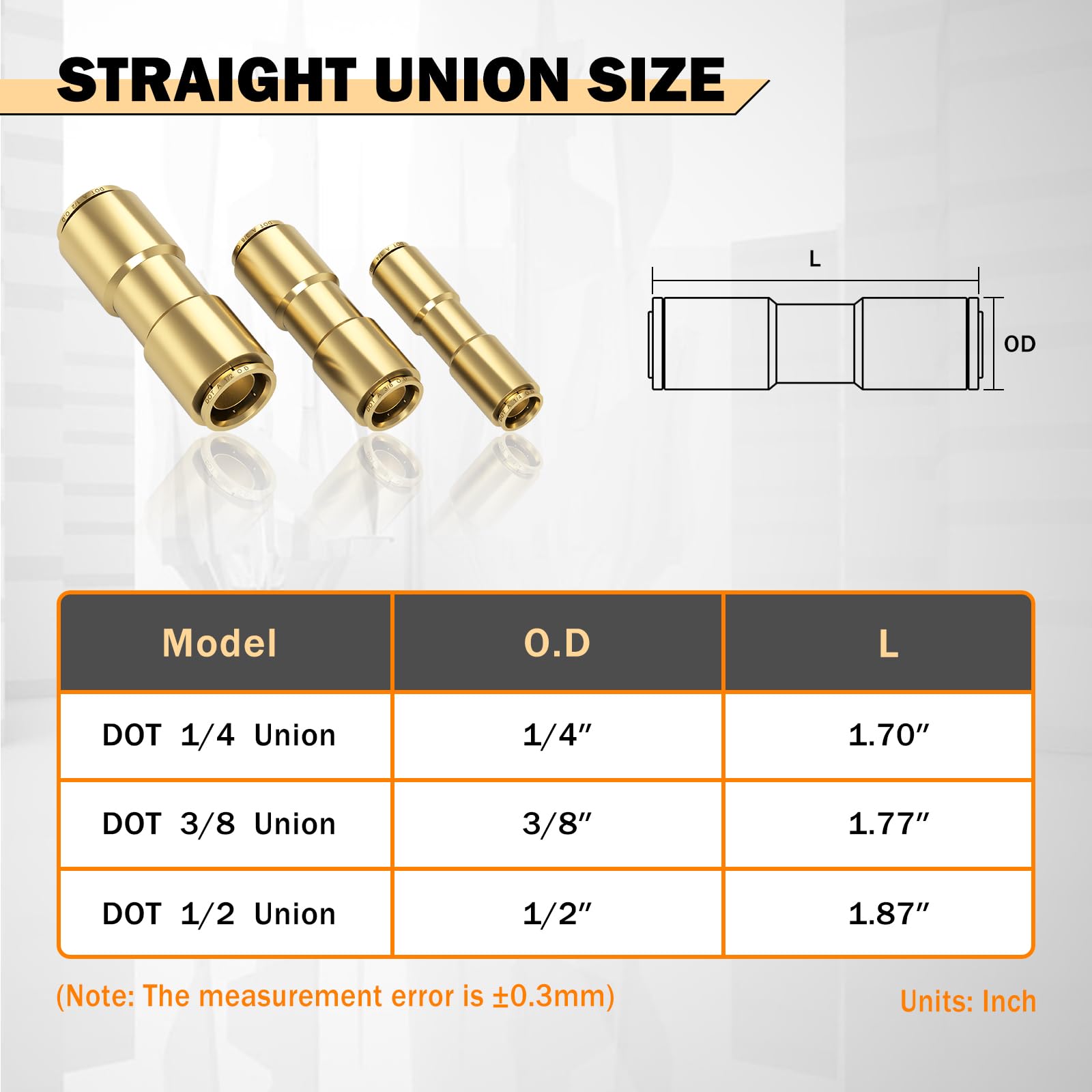 Cheemuii 6 Pcs 1/4 Brass Dot Air Line Fitting Straight Union Quick Connect Fittings 1/4 Air Hose Dot Air Fittings For Semi Truck