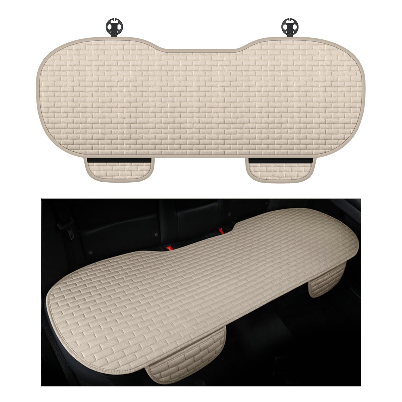 Car Back Seat Cover,Non-Slip & Breathable Bench Seat Cover with Side Pockets for Car Storage & Protecting Interiors,Universal Al
