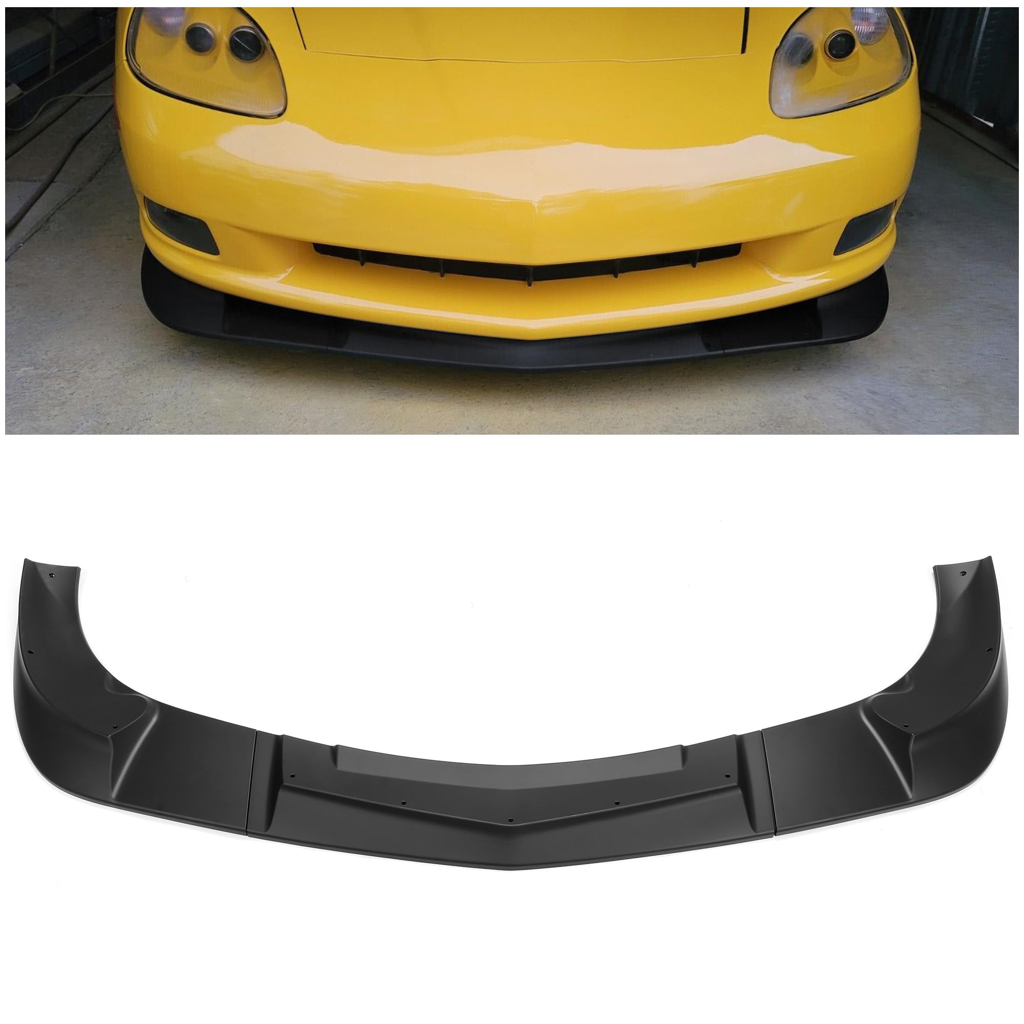 Kuafu 3Pcs Front Bumper Lip Splitter Compatible With 2005-2013 Corvette C6 Base Models 2Dr Zr1 Extended Style Under Chin Spoiler (Matte Black)