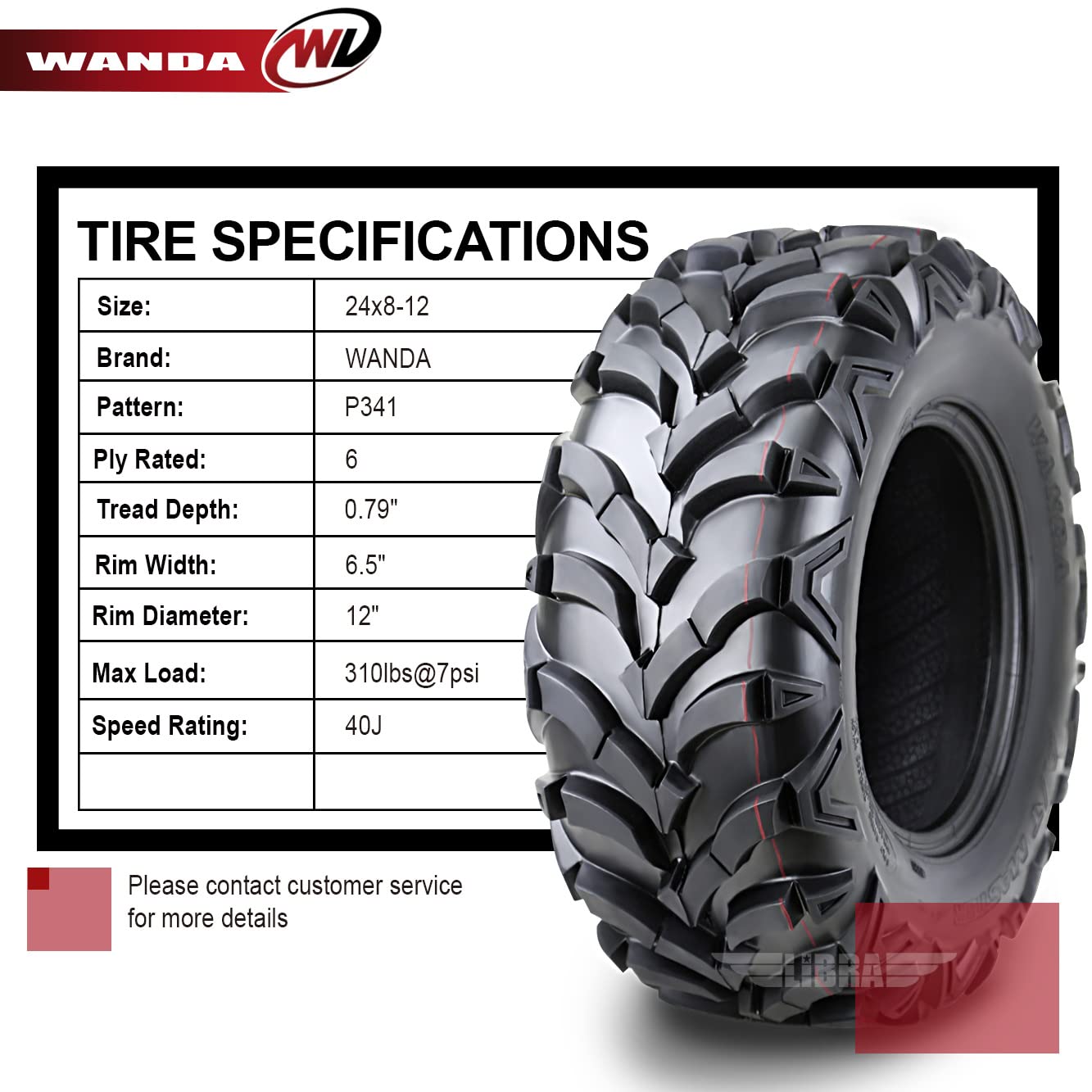 Wanda Set 4 Master Atv/Utv Tires 24X8-12 /6Pr P341-10151