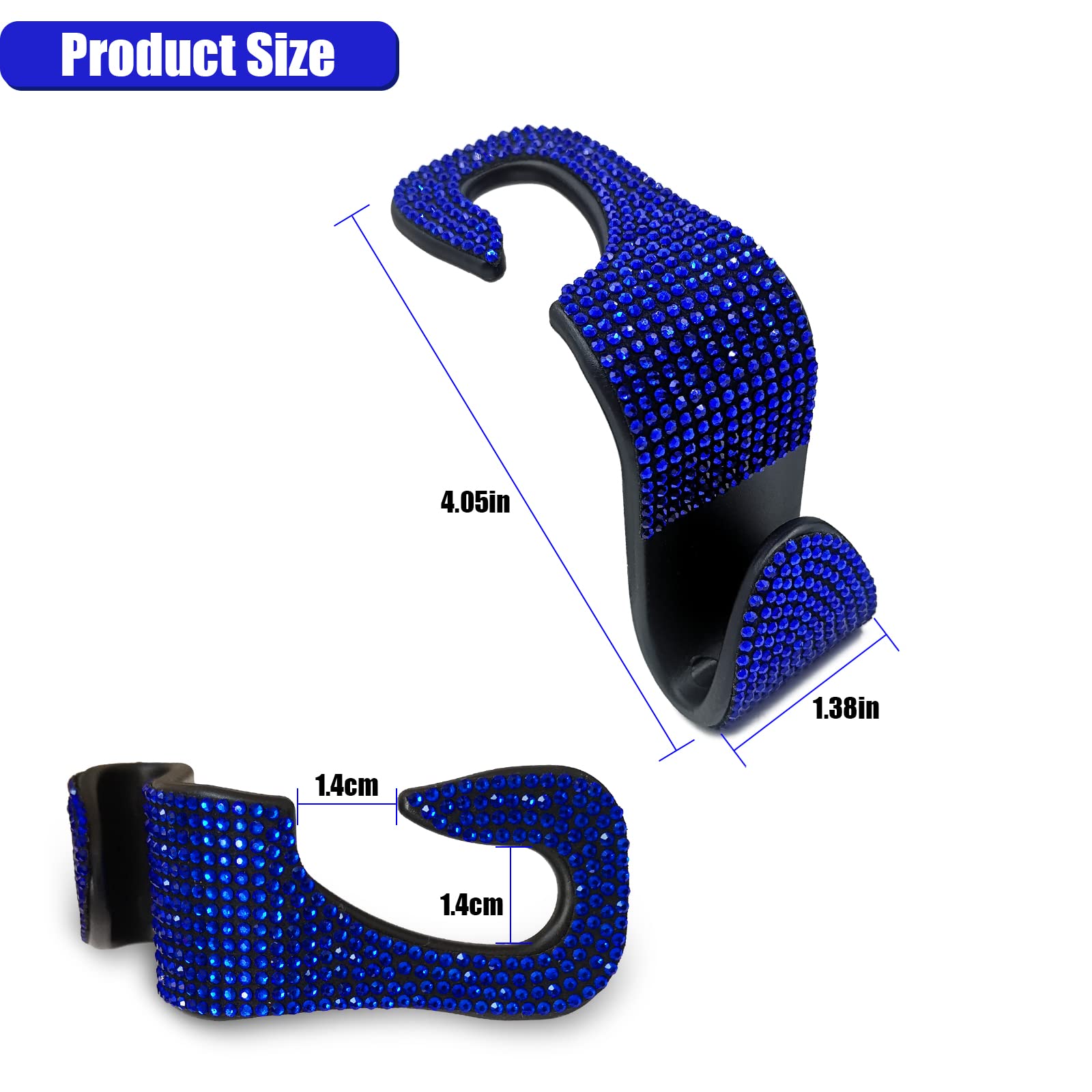 Osifit 2Pcs Car Seat Hooks, Bling Car Rhinestone Headrest Hooks, Universal Bling Car Interior Accessories, For Handbag, Clothes,