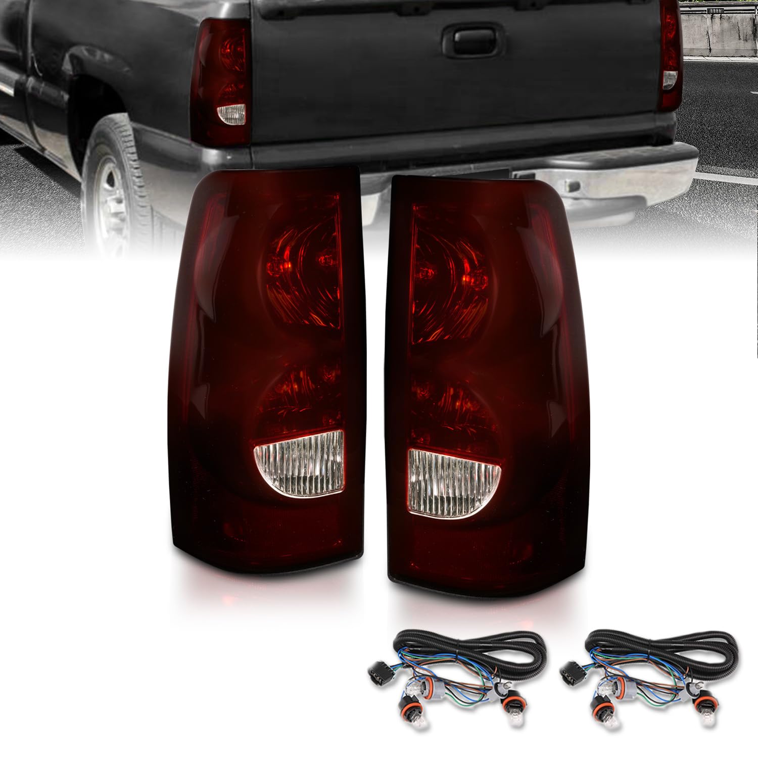 Amerilite For 1999-2002 Chevy Silverado / 99-06 Gmc Sierra Pickup Oe Dark Red Replacement Tail Lights Pair - Passenger & Driver