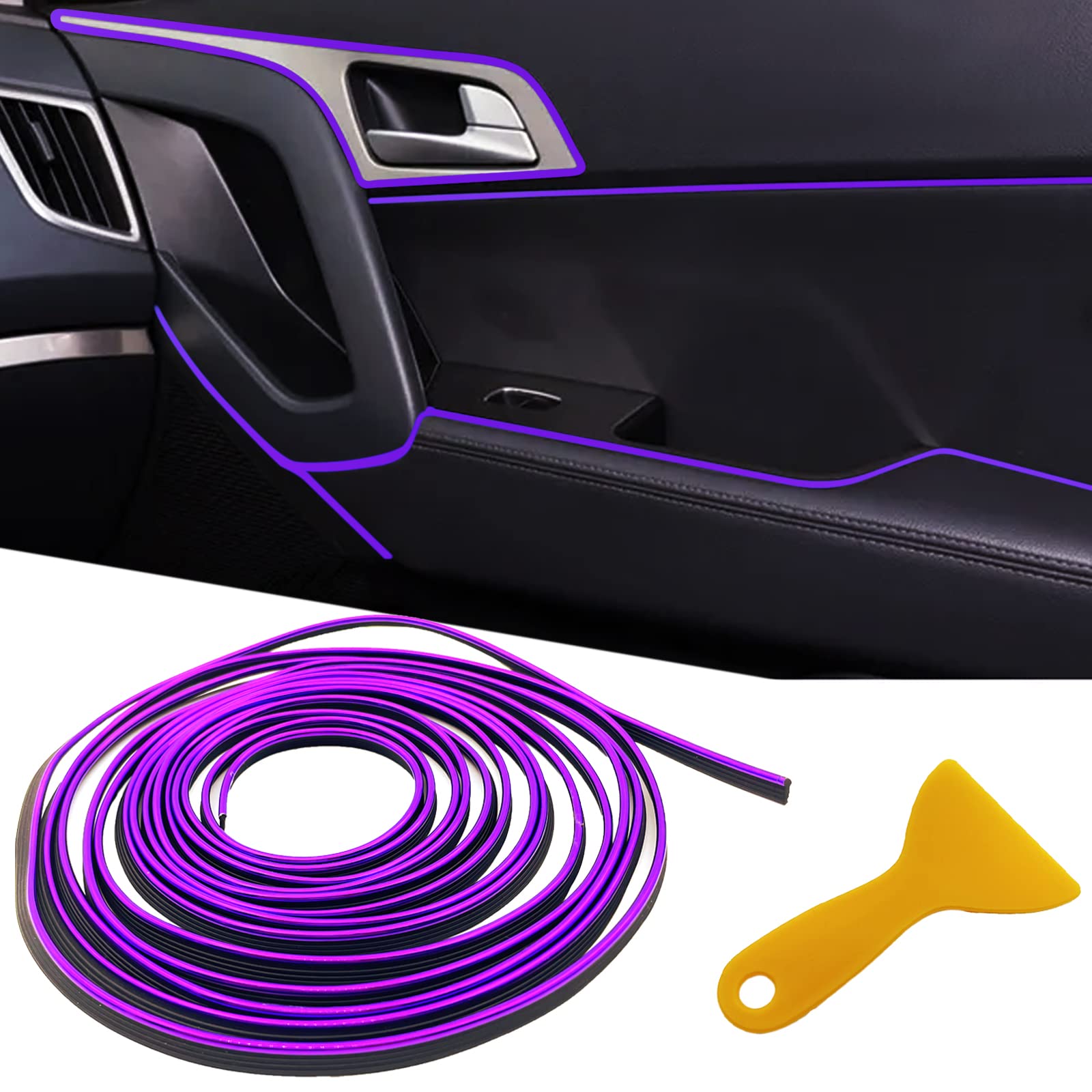 Car Interior Trim Strips,Universal 9.8 Ft Car Electroplating Decoration Styling Door Dashboard, Flexible Interior Trim Accessories With Installing Tool(Purple)