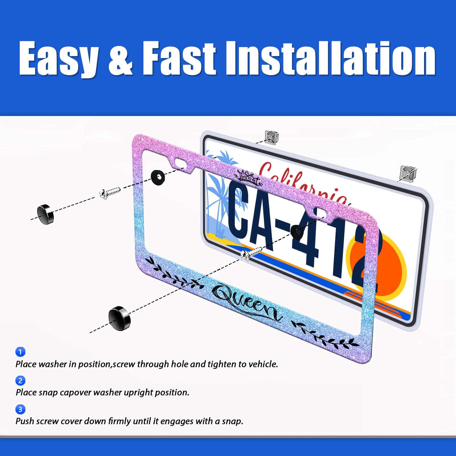 Crown Queen License Plate Frames Pink Funny License Plate Holder for Car Decor Parts Personalized Stainless Steel License Plate