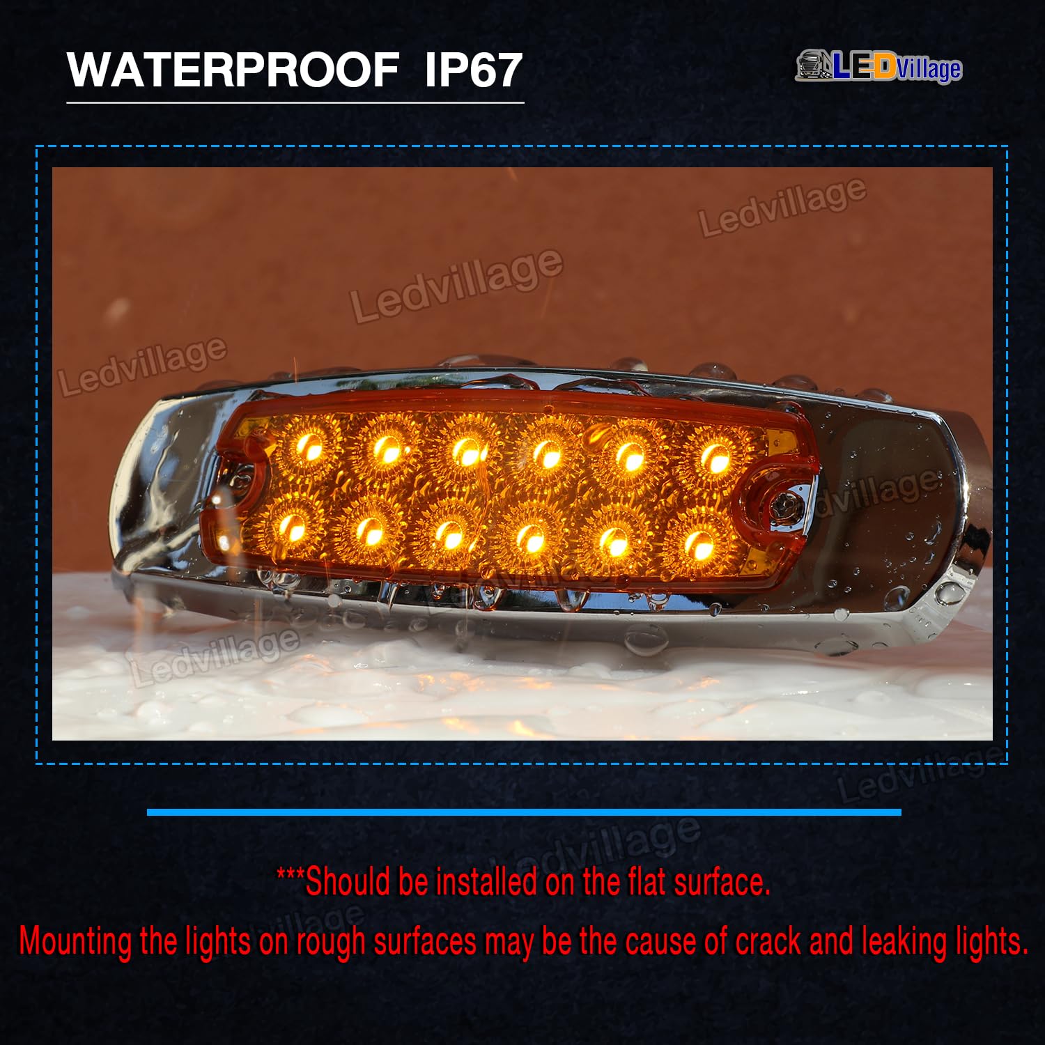 Ledvillage 6.4 Inch Amber 12 Led Side Marker Tail Light Turn, Parking, Signal Clearance Lamp Trailer Truck Lorry Ute Rv Pickup W