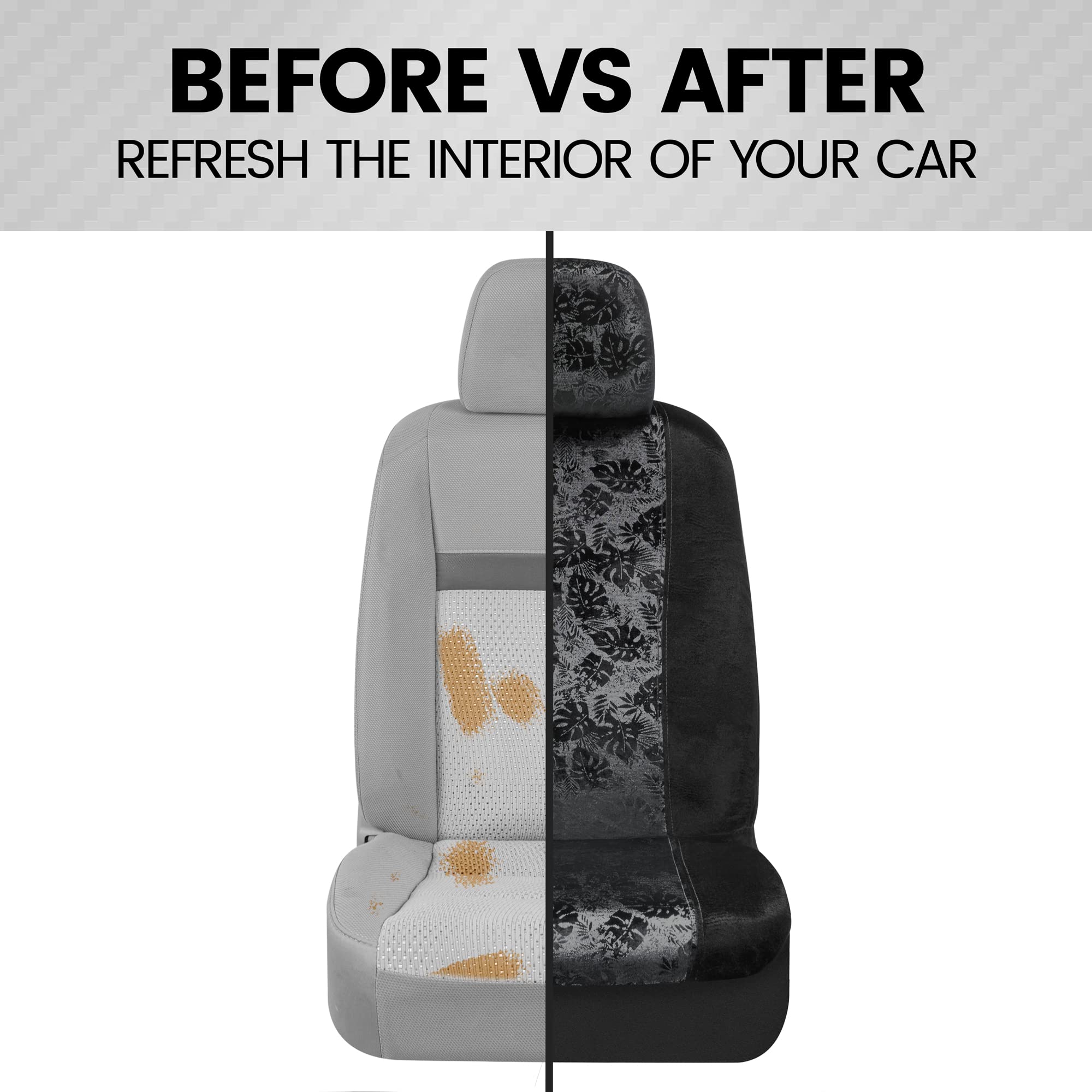 Bdk Black Maui Car Seat Covers For Front Seats, 2 Pack - Tropical Pattern Front Seat Cover Set With Matching Headrest, Sideless Design For Easy Installation, Fits Most Car Truck Van And Suv