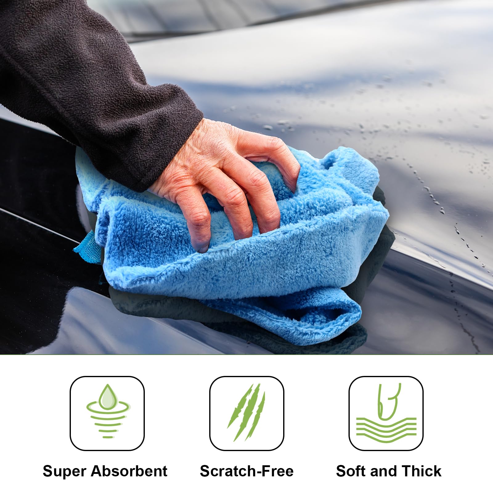 Shimeyao 30 Pcs Edgeless Microfiber Plush Towels For Cars Detailing Drying Wash Polishing Absorbent Cleaning Cloths, 500 Gsm, 16