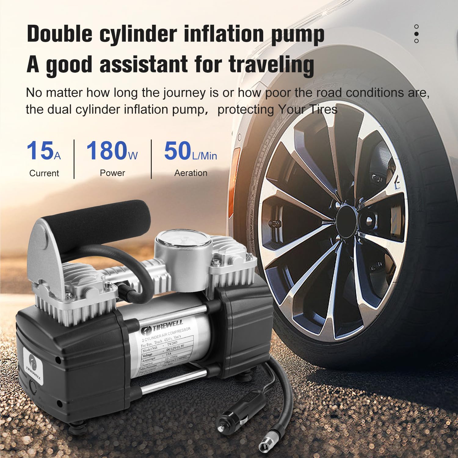 Tirewell Tire Inflator Portable Air Compressor, 12V 150Psi Air Pump For Car, Suv, Motorcycle, Bicycle, Tire Inflator With Gauge,