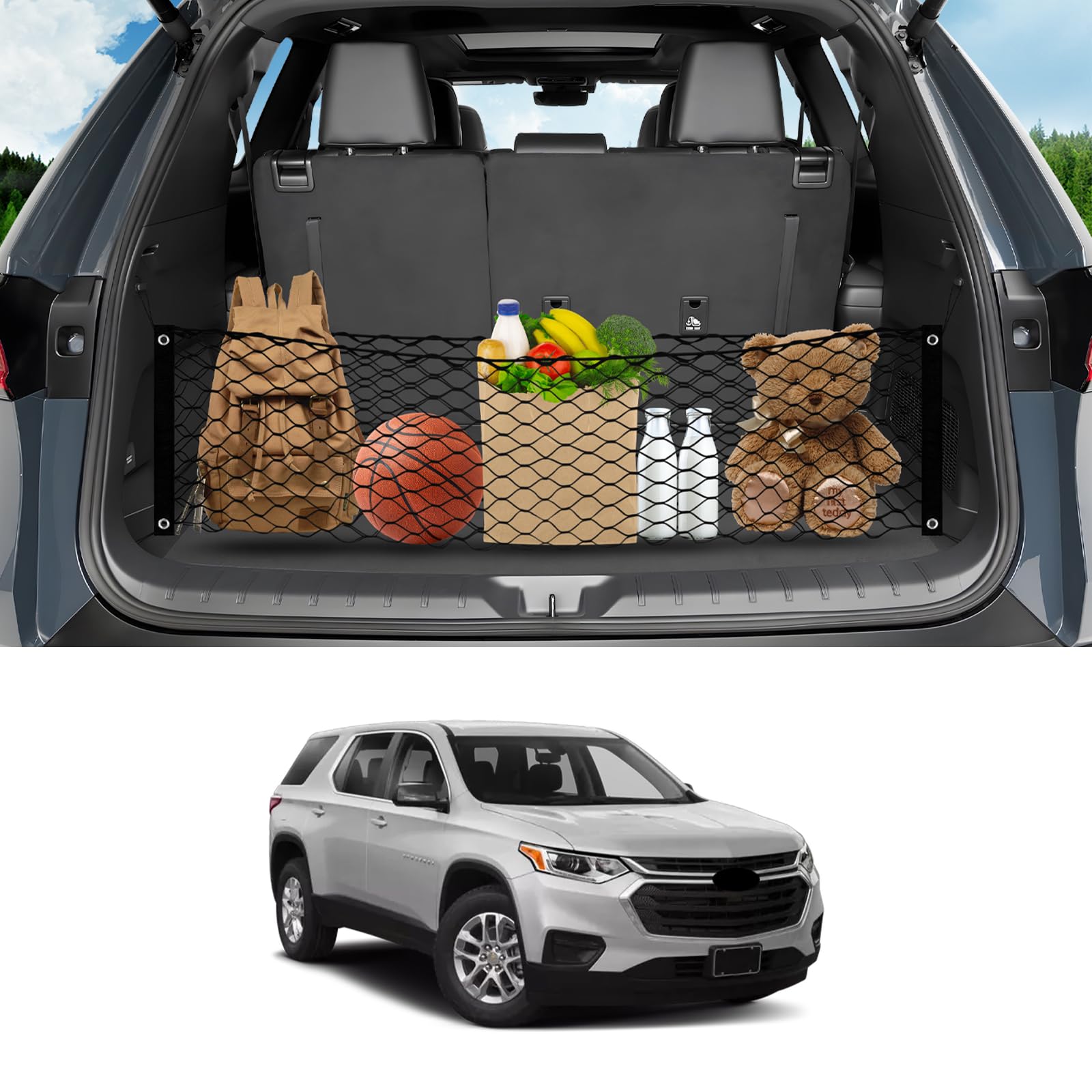 Karltys Envelope Style Cargo Net For 2018-2024 2025 Chevy Traverse Accessories, Elastic Rear Trunk Mesh Cargo Net For Traverse H