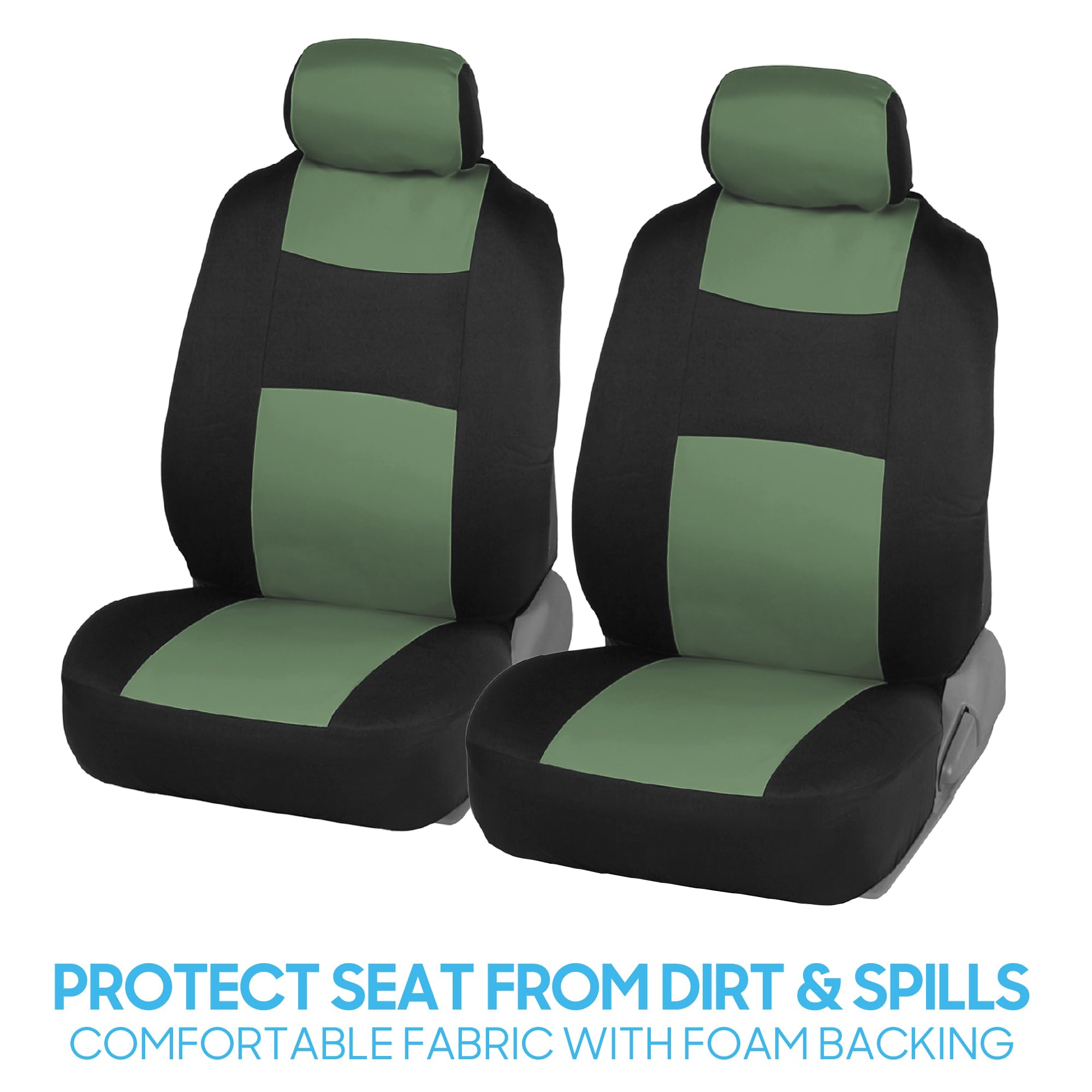 BDK PolyPro Car Seat Covers Full Set in Green on Black, Front and Rear Split Bench Seat Covers for Cars, Easy to Install Car Sea